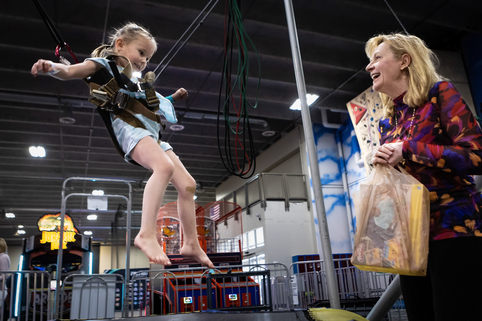 Showing off for Mimi on the trampoline at Family Sports Center
