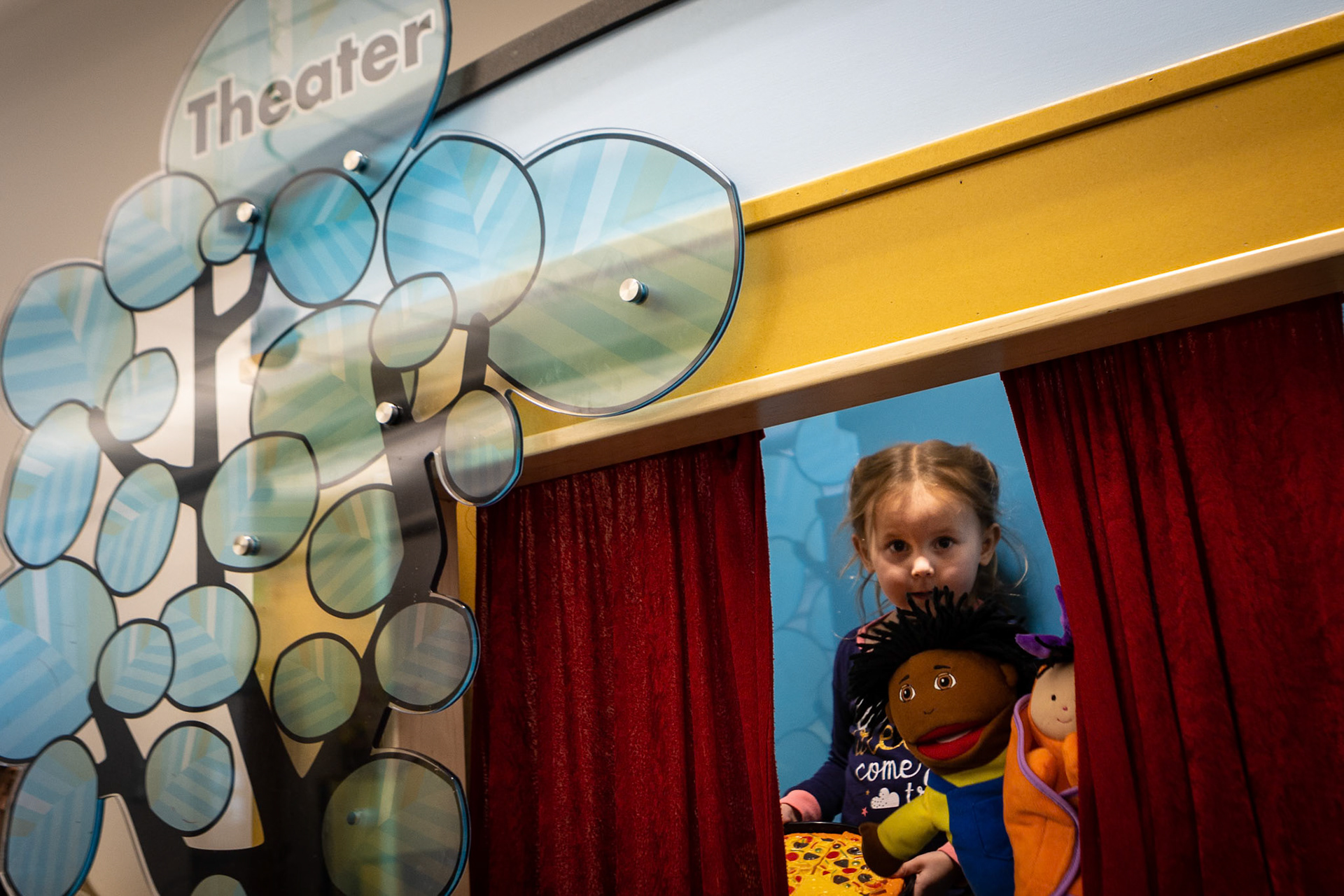 Back stage at the library puppet show