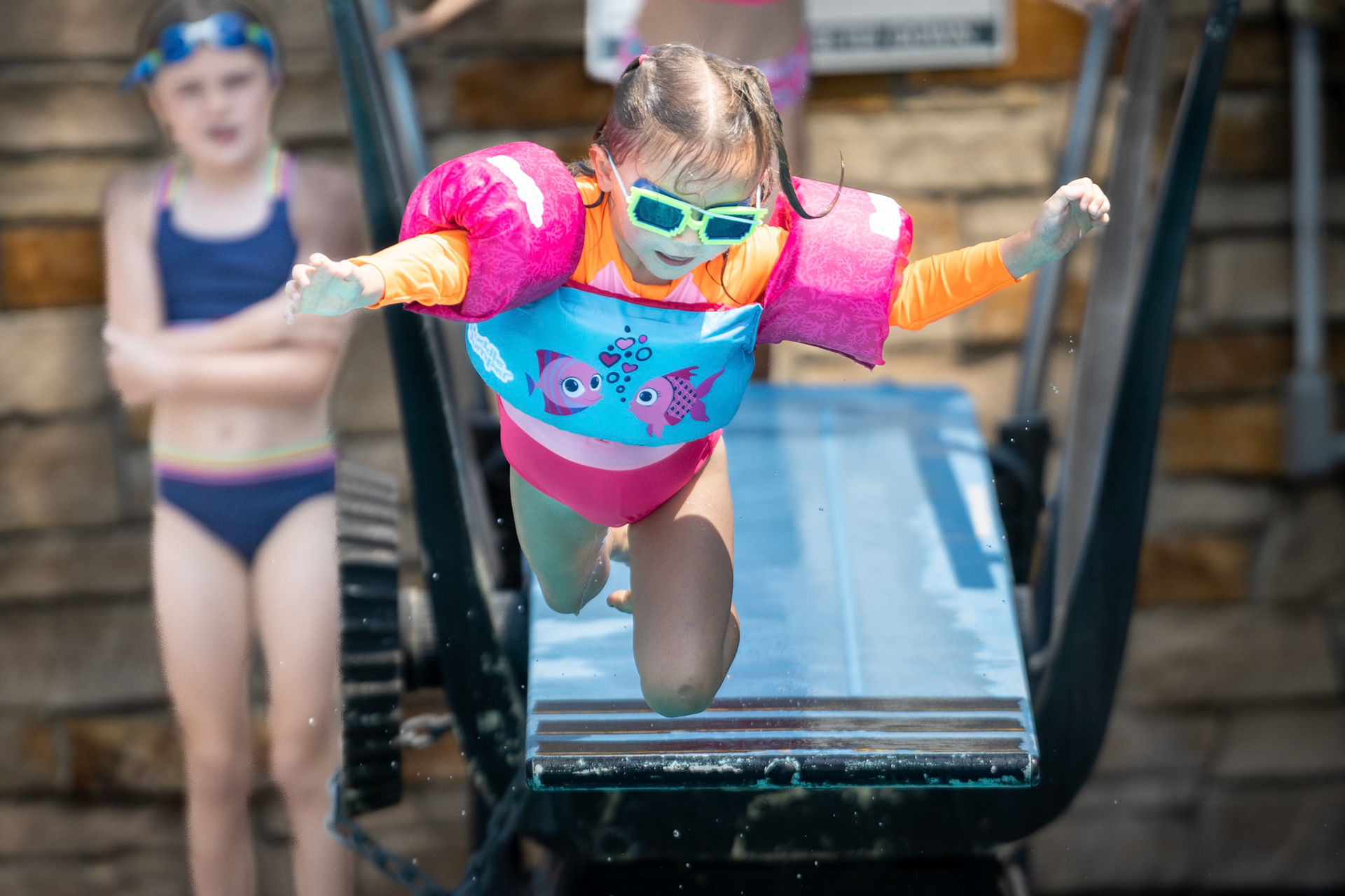 Taking a plunge off of the diving board