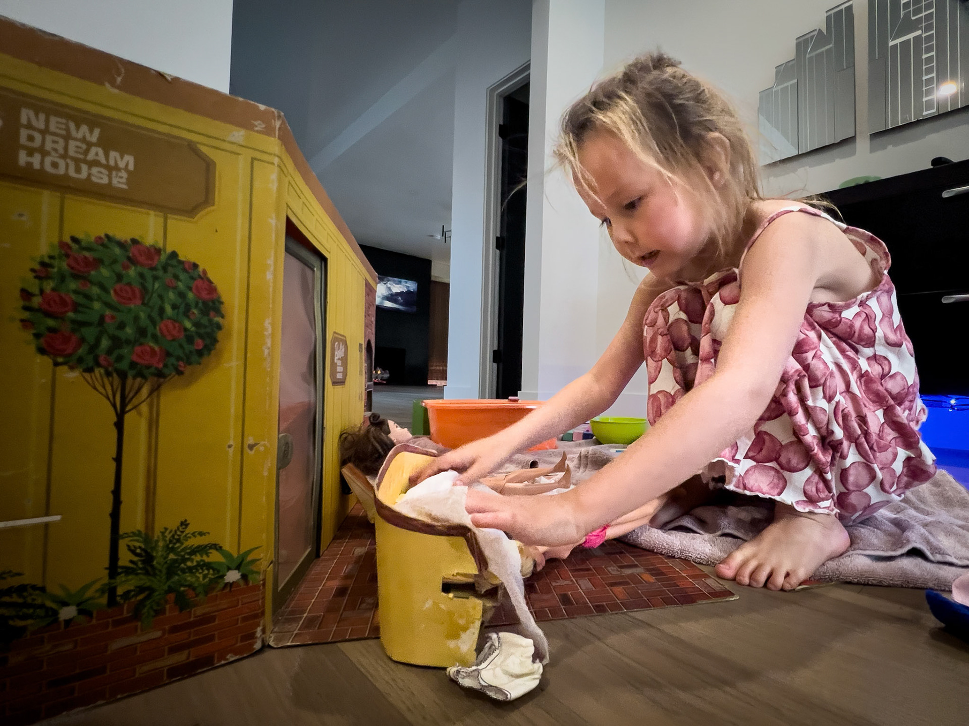 Giving the girls a bath