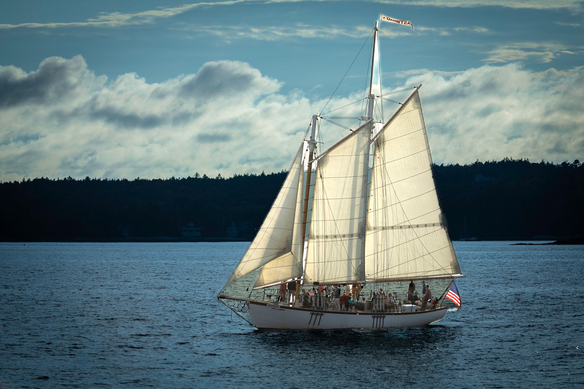 Sailing at sunset in Boothbay Harbor