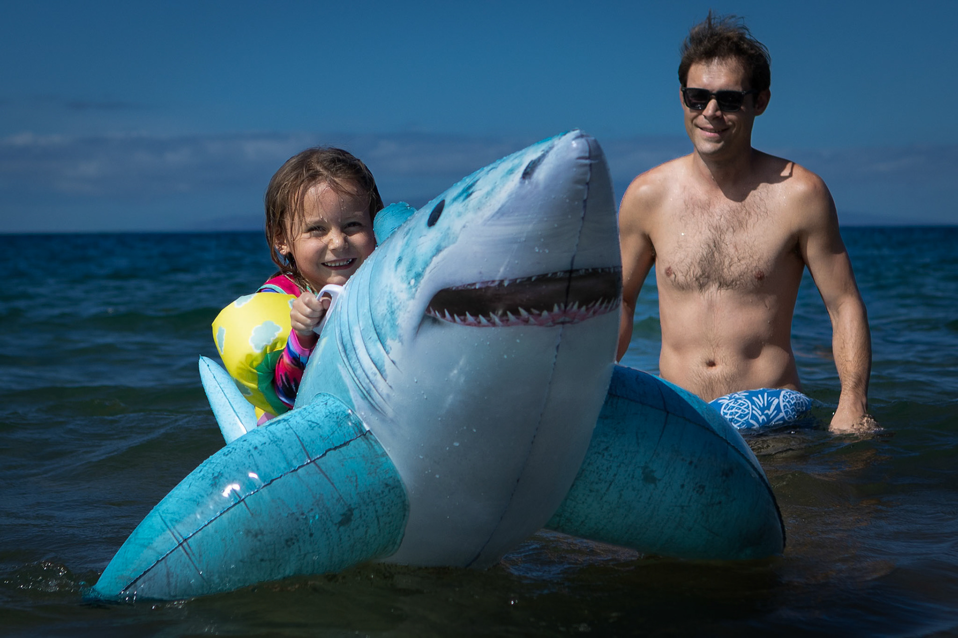 Showing Dad how to tame a shark