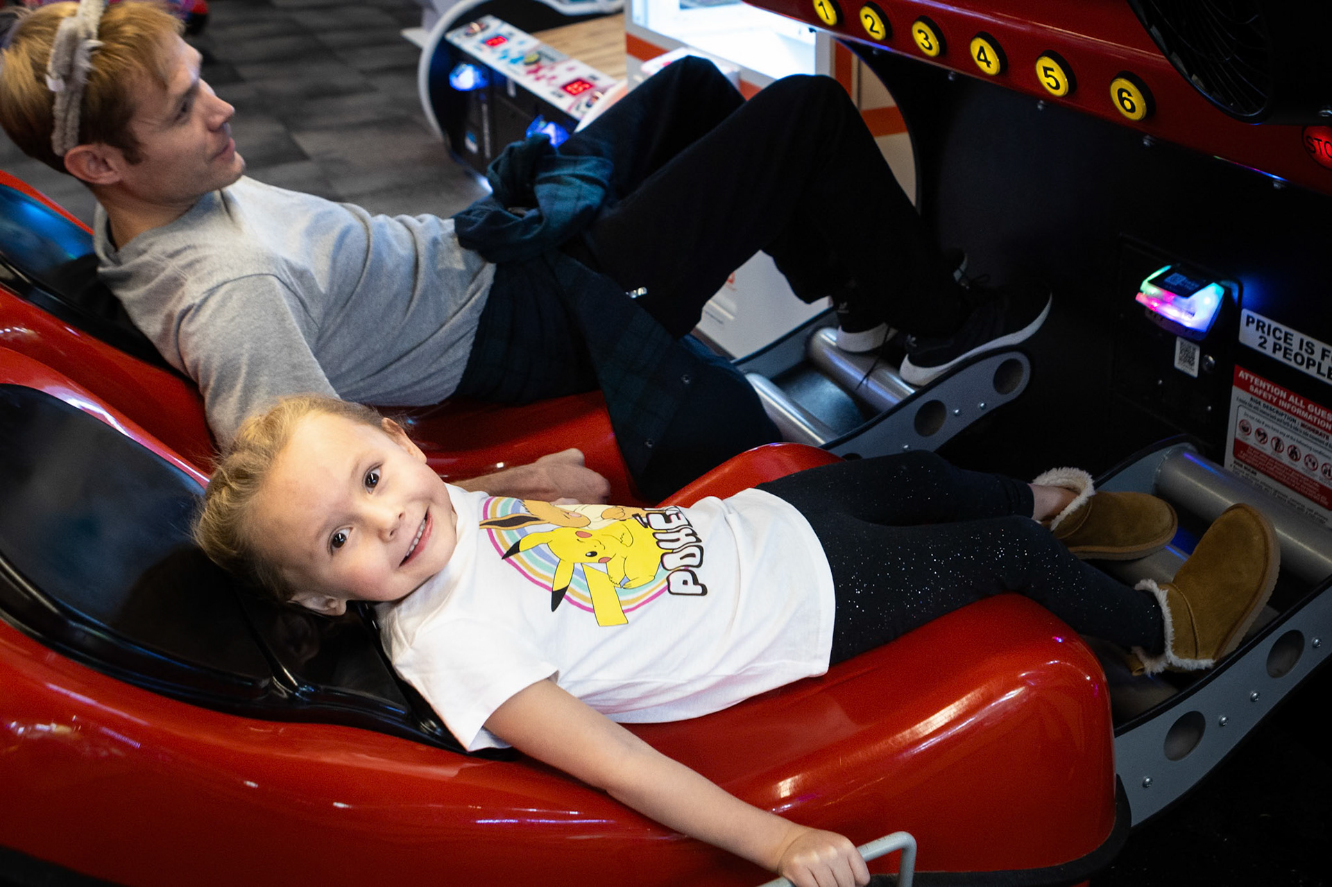 A thrilling ride with Dad on a virtual roller coaster at the Great Wolf Lodge in Colorado Springs