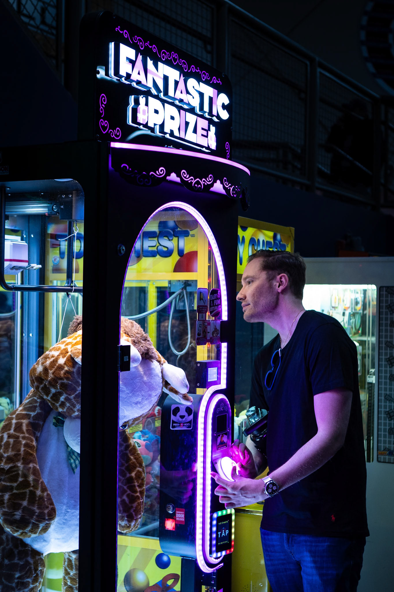 Getting just the right angle to score the big giraffe at Family Sports Center