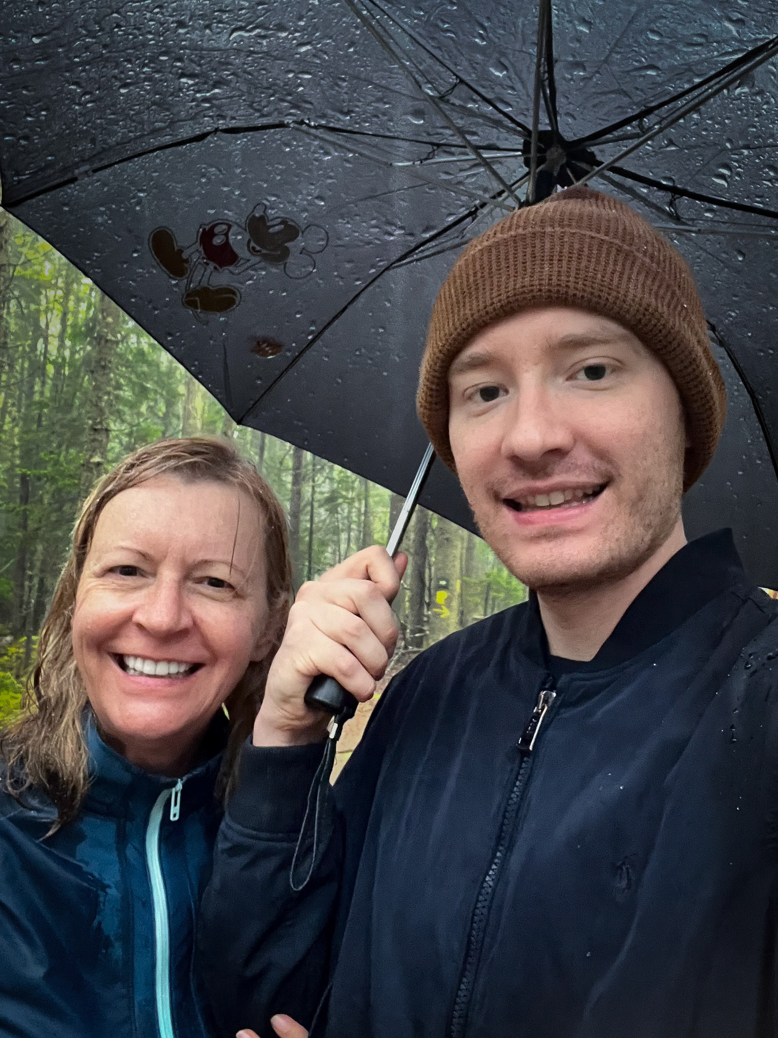 Caught in a downpour on a hike in the forest