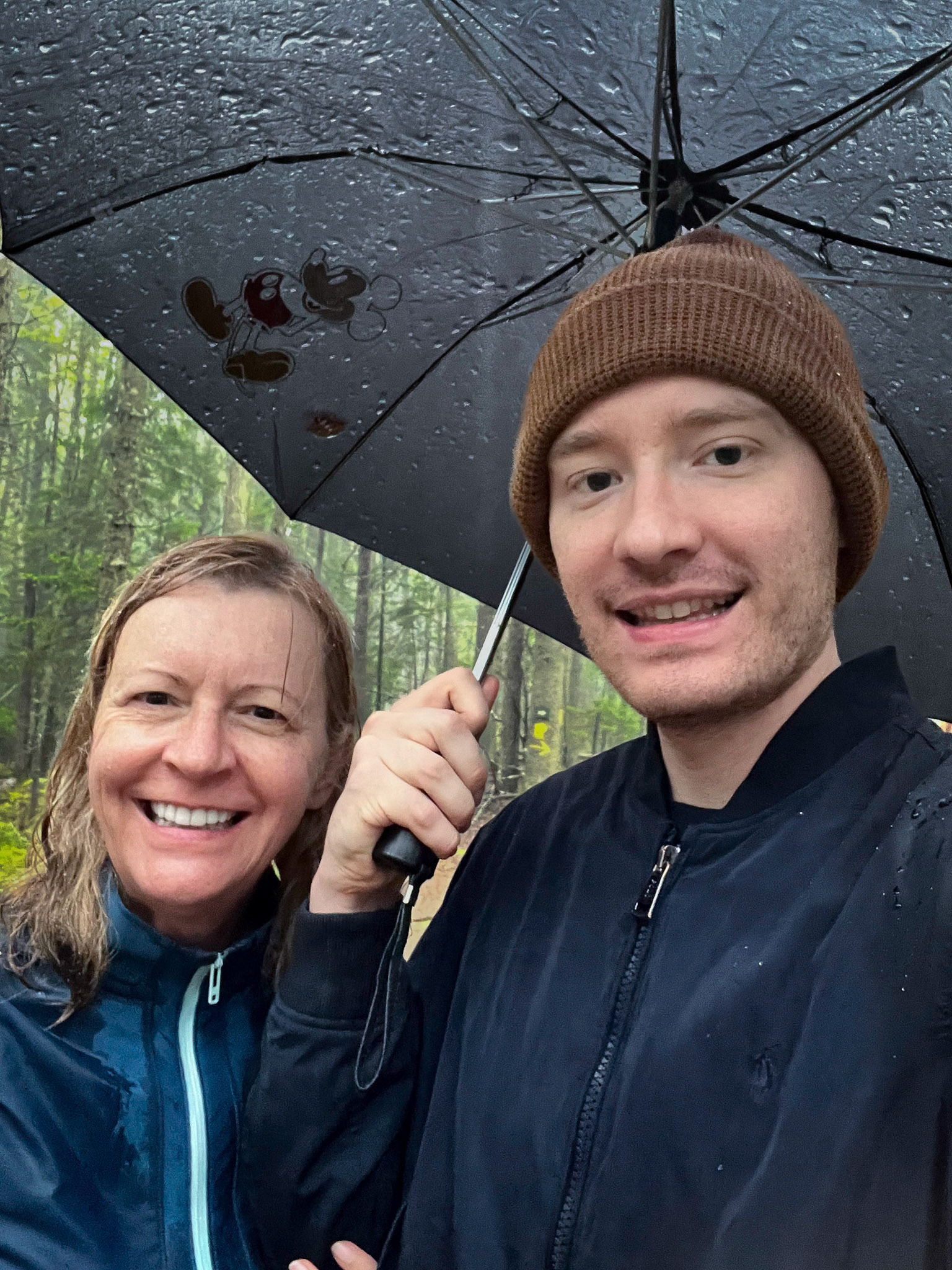 Caught in a downpour on a hike in the forest