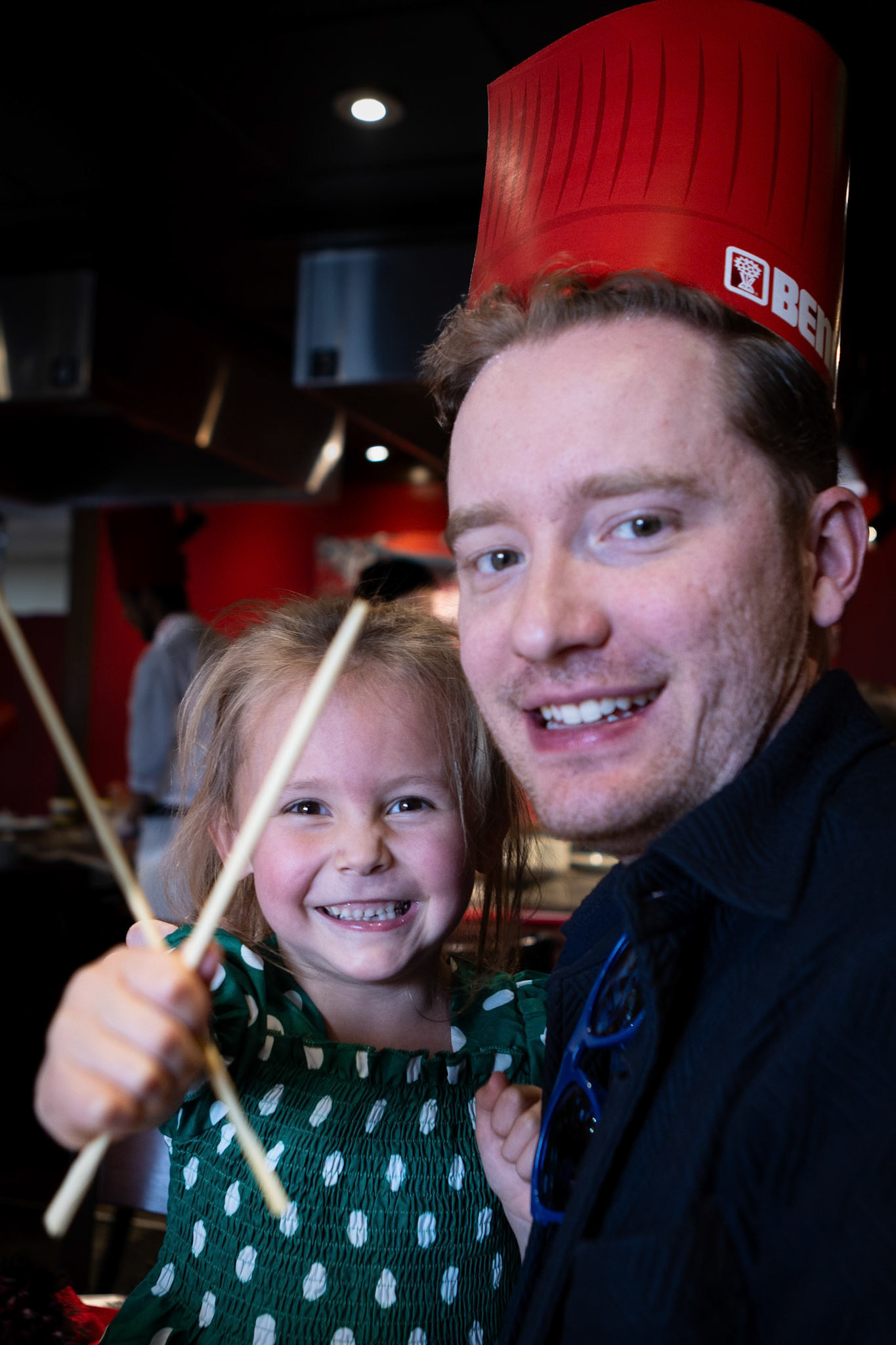 Goofing around with Uncle E at Benihana