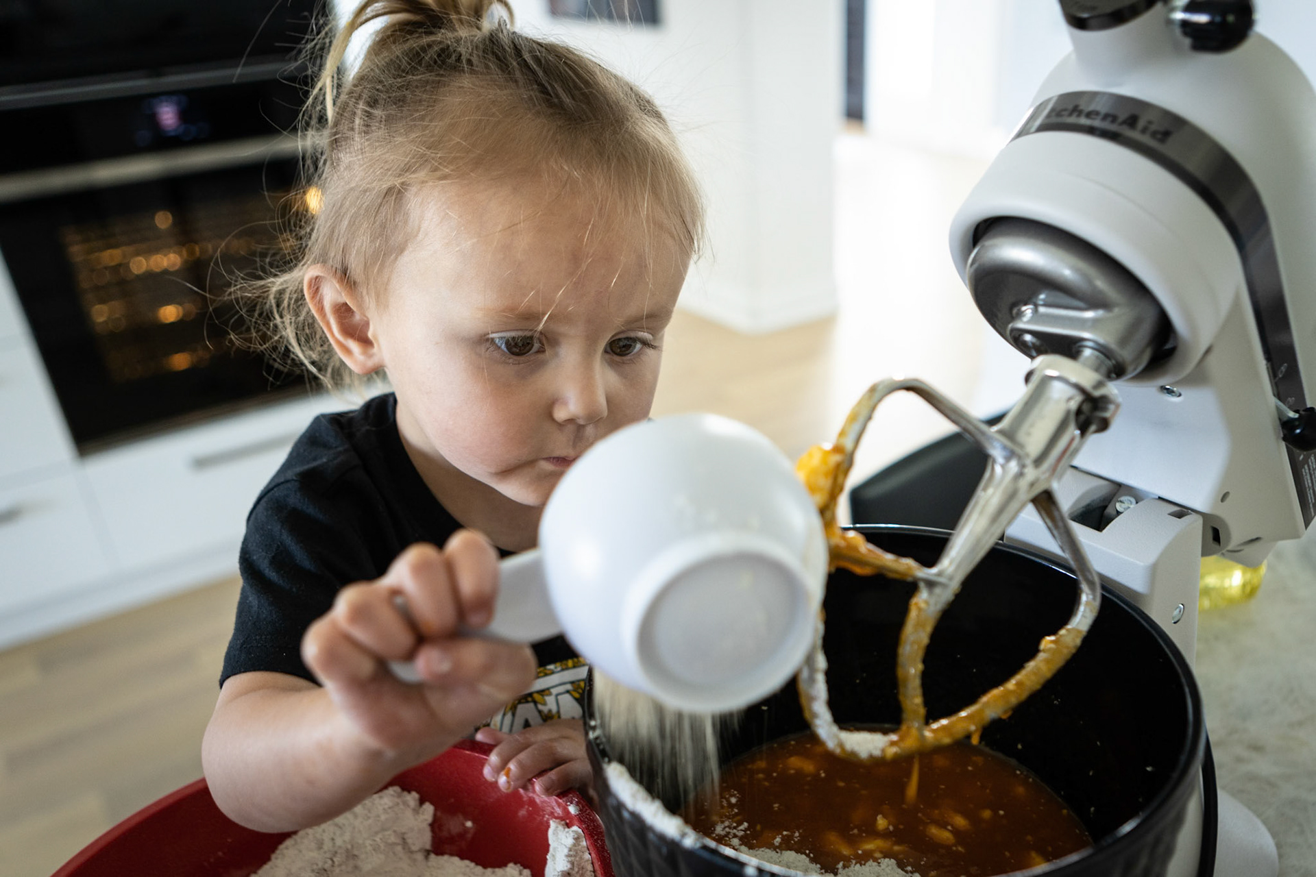Baking cinnamon pumpkin bread with grandma