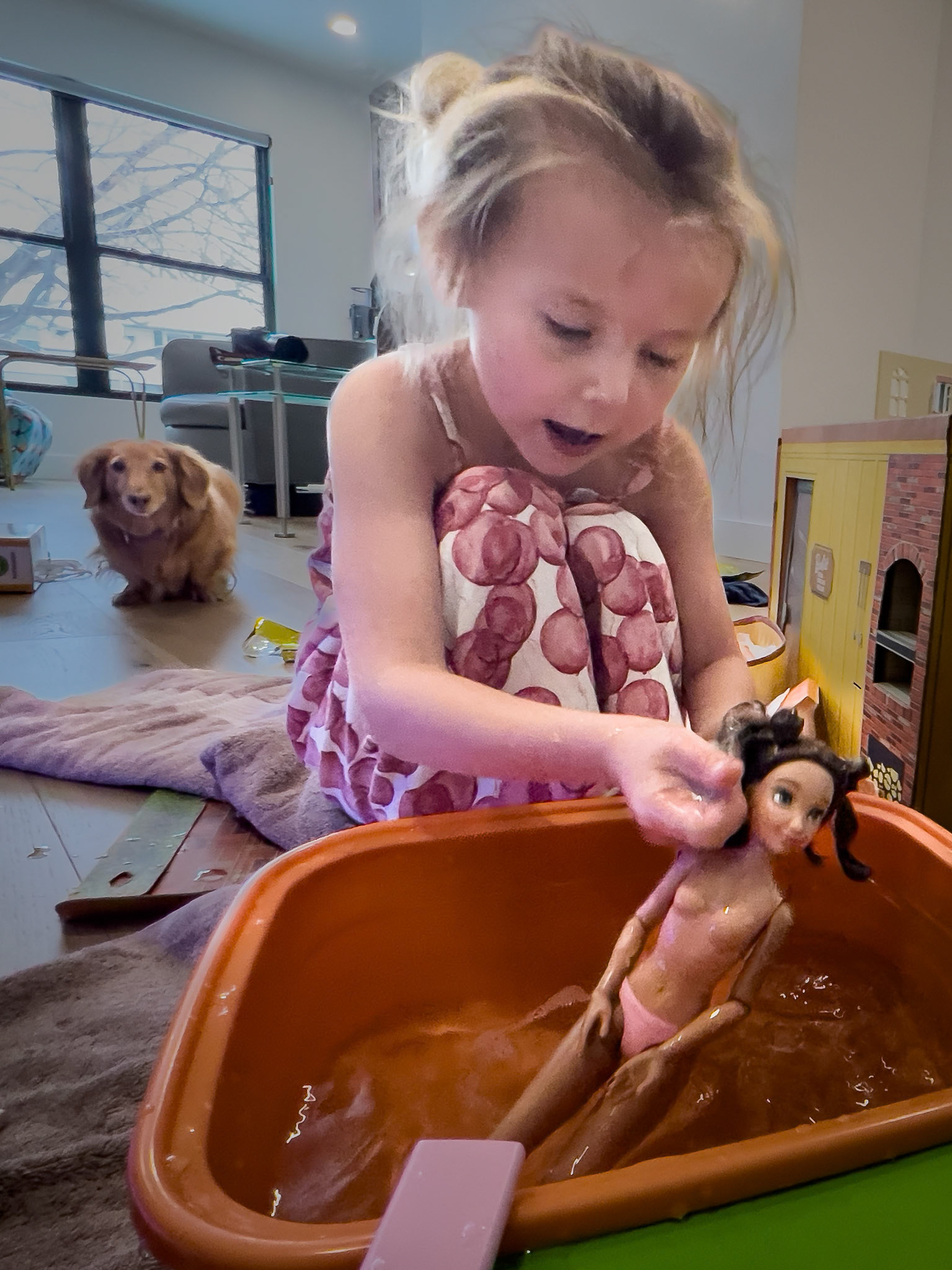 Giving the girls a bath