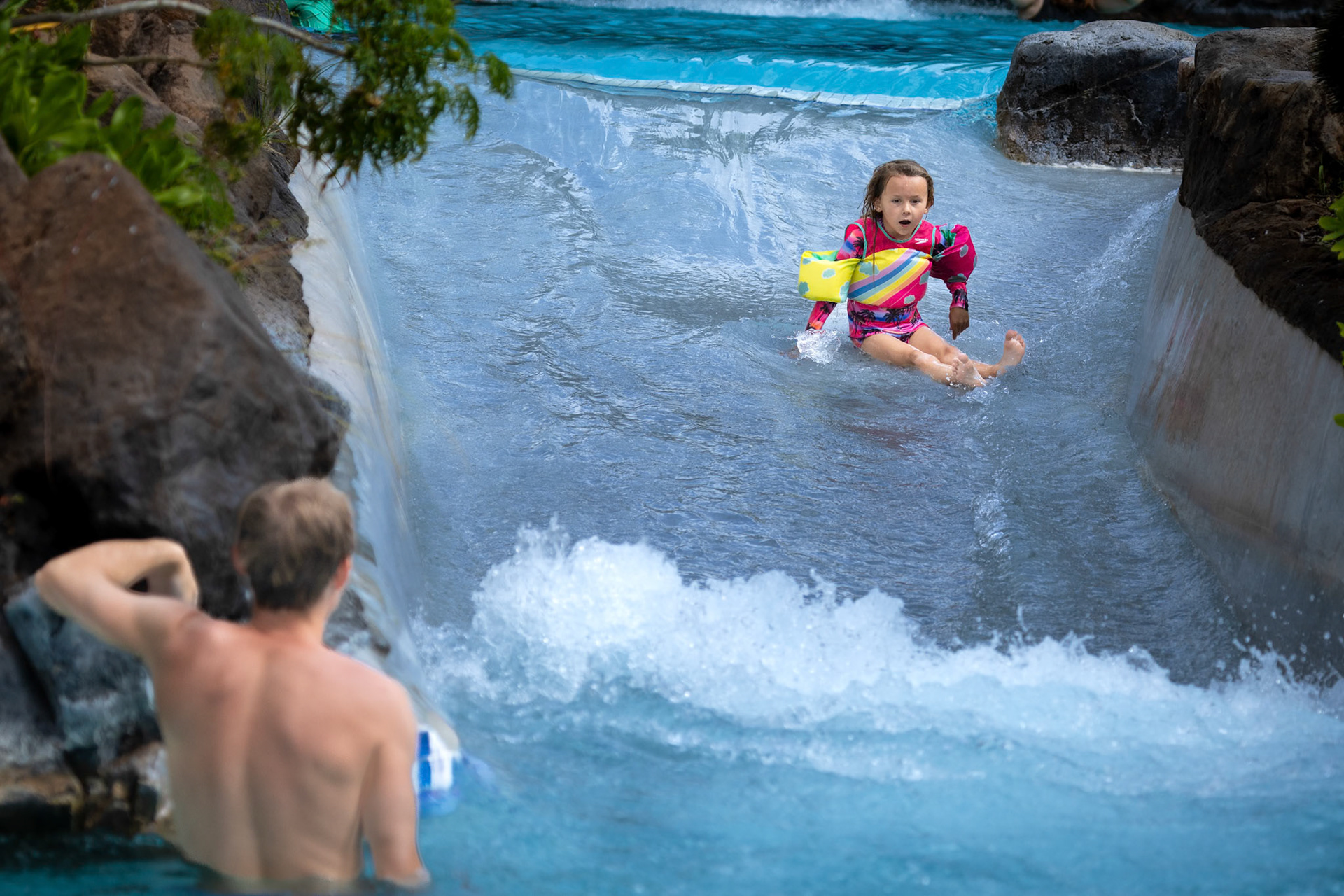 Attacking the water slide circuit at the Grand Wailea pool