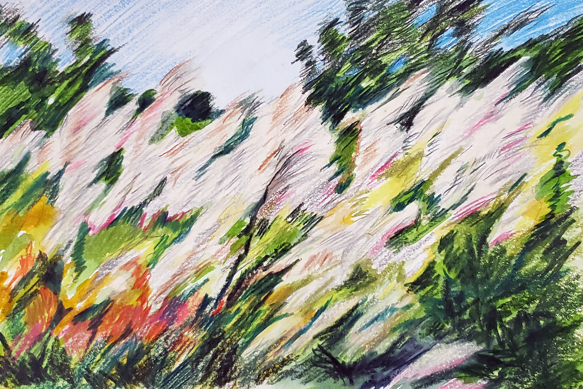 Gamehaven Field, 2025. Colored pencil, 6 x 9 inches.