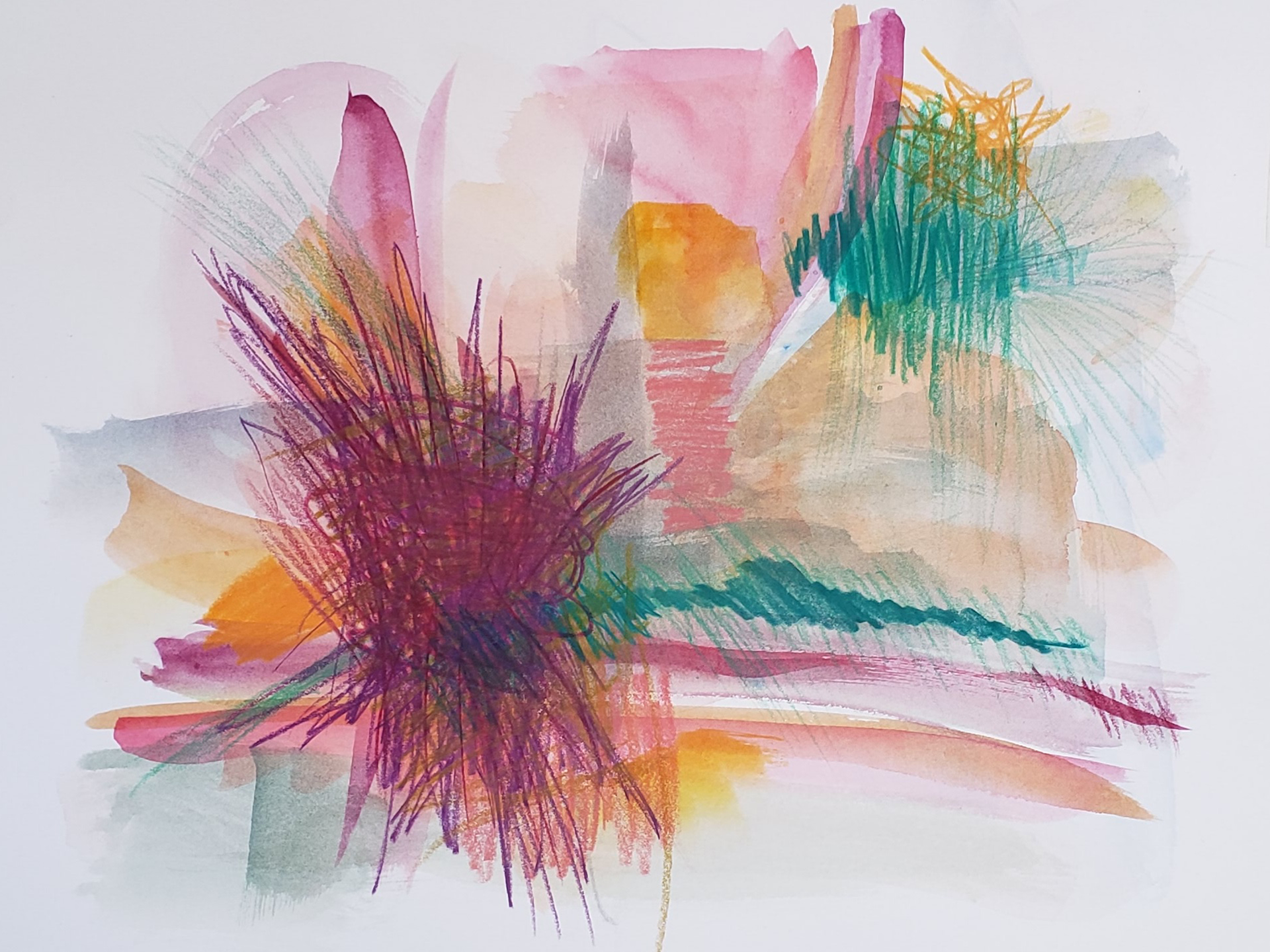 Desert Sunrise No. 2. Watercolor and colored pencil, 7 x 10 inches.
