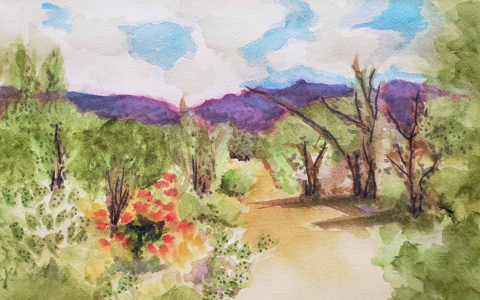 Bike Rescue in the Big Wash, 2025. Watercolor, 8 x 12 inches