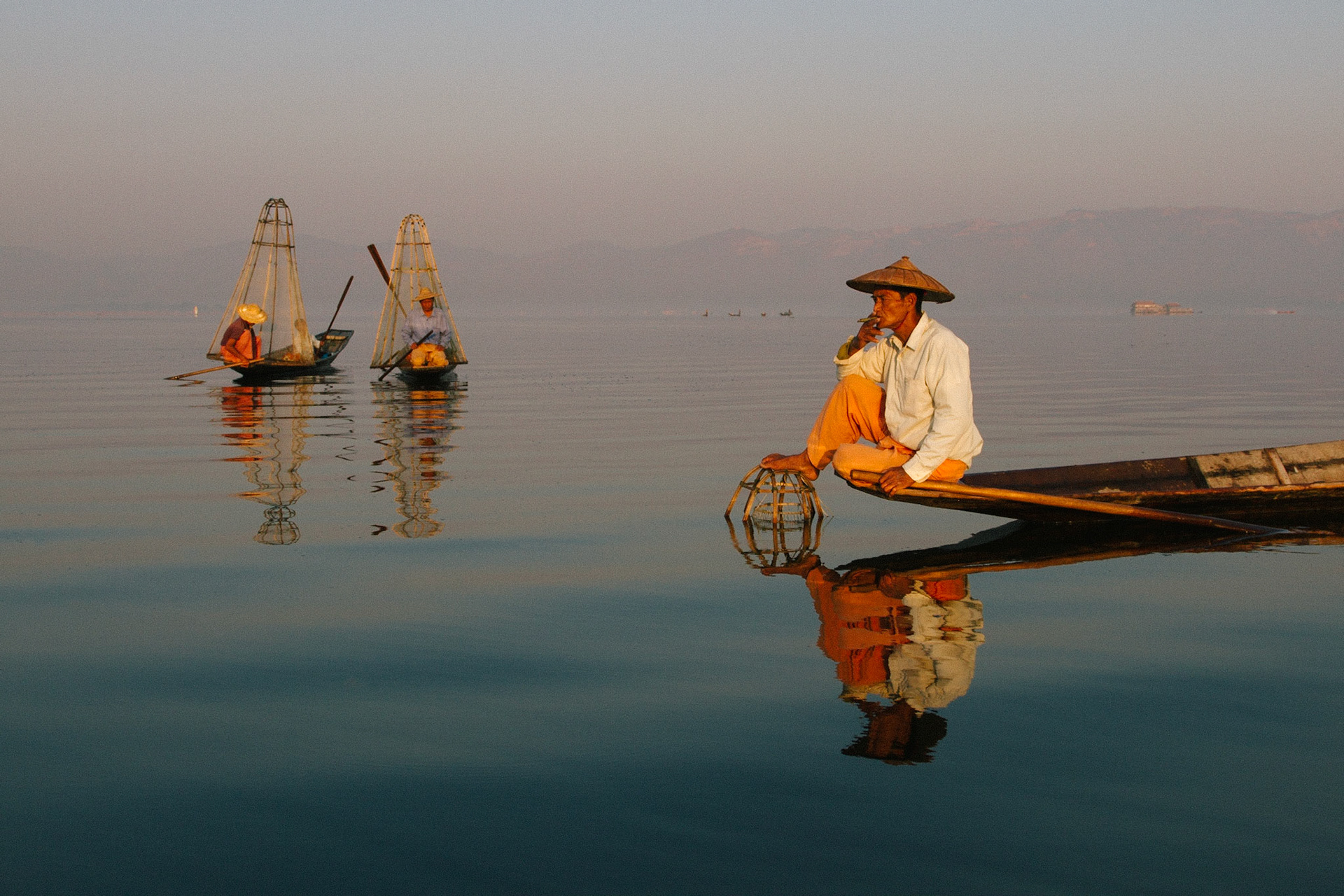 Taking a break from fishing on Inle Lake, Burma.
