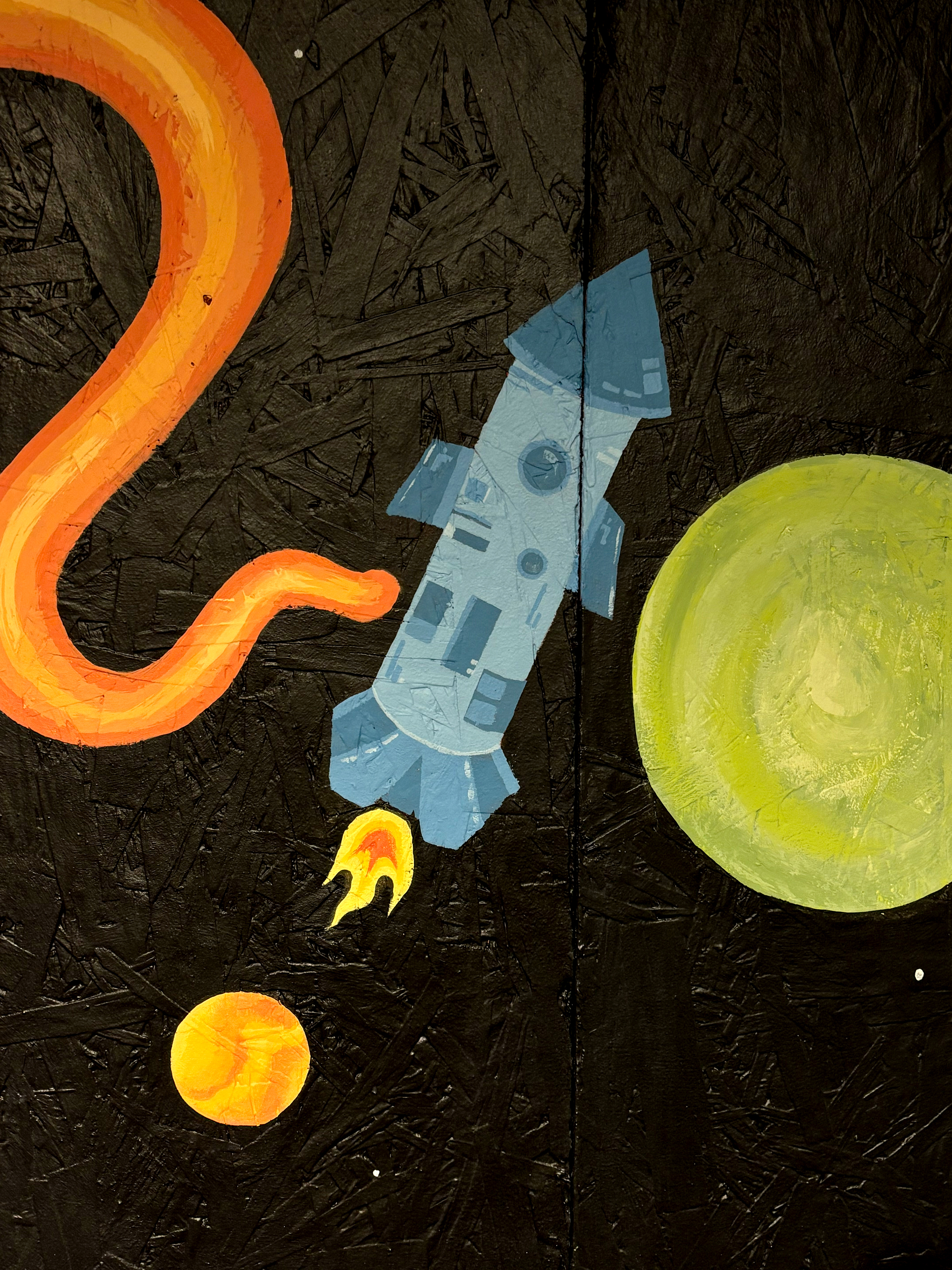 Blue Man Rocket Ship in Mural