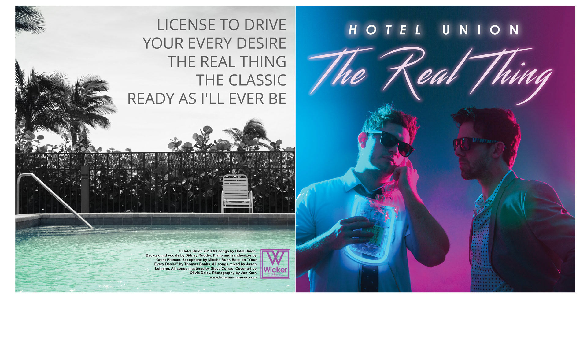 Hotel Union Album Cover Design: Collaborated with the band Hotel Union to bring their album artwork to life, using a vibrant color palette and thoughtfully crafted typography. From the front to the back cover, every design element was carefully tailored to reflect the energy and essence of their sound.