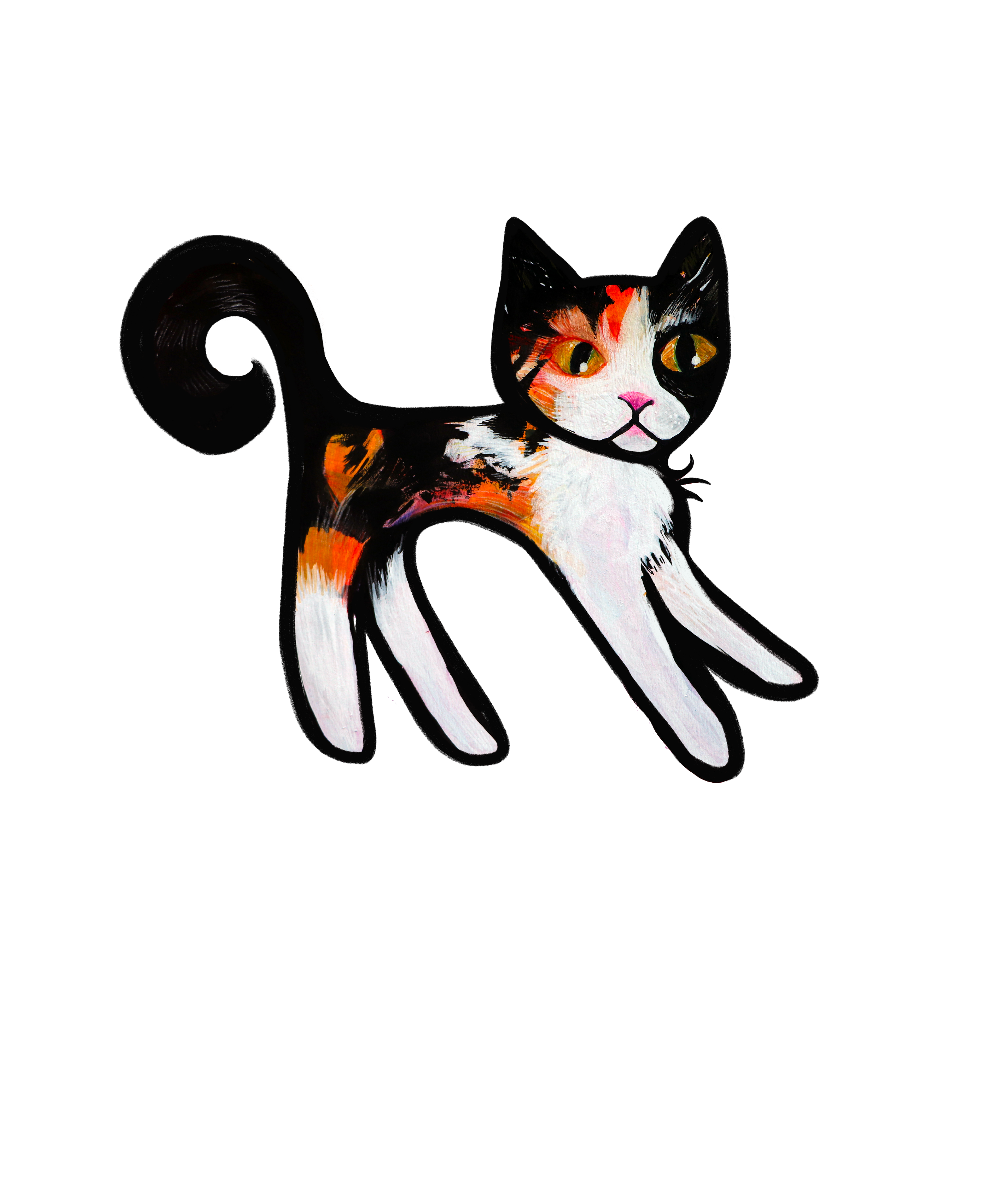Playful Calico — Tortoiseshell Cat Art Illustration