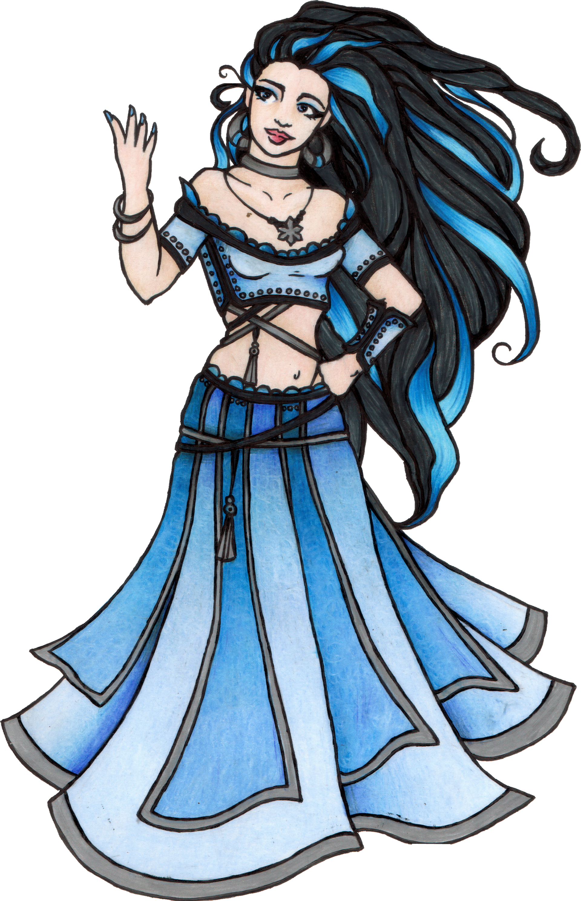 Sapphire Flow — Celestial Belly Dancer Art Illustration