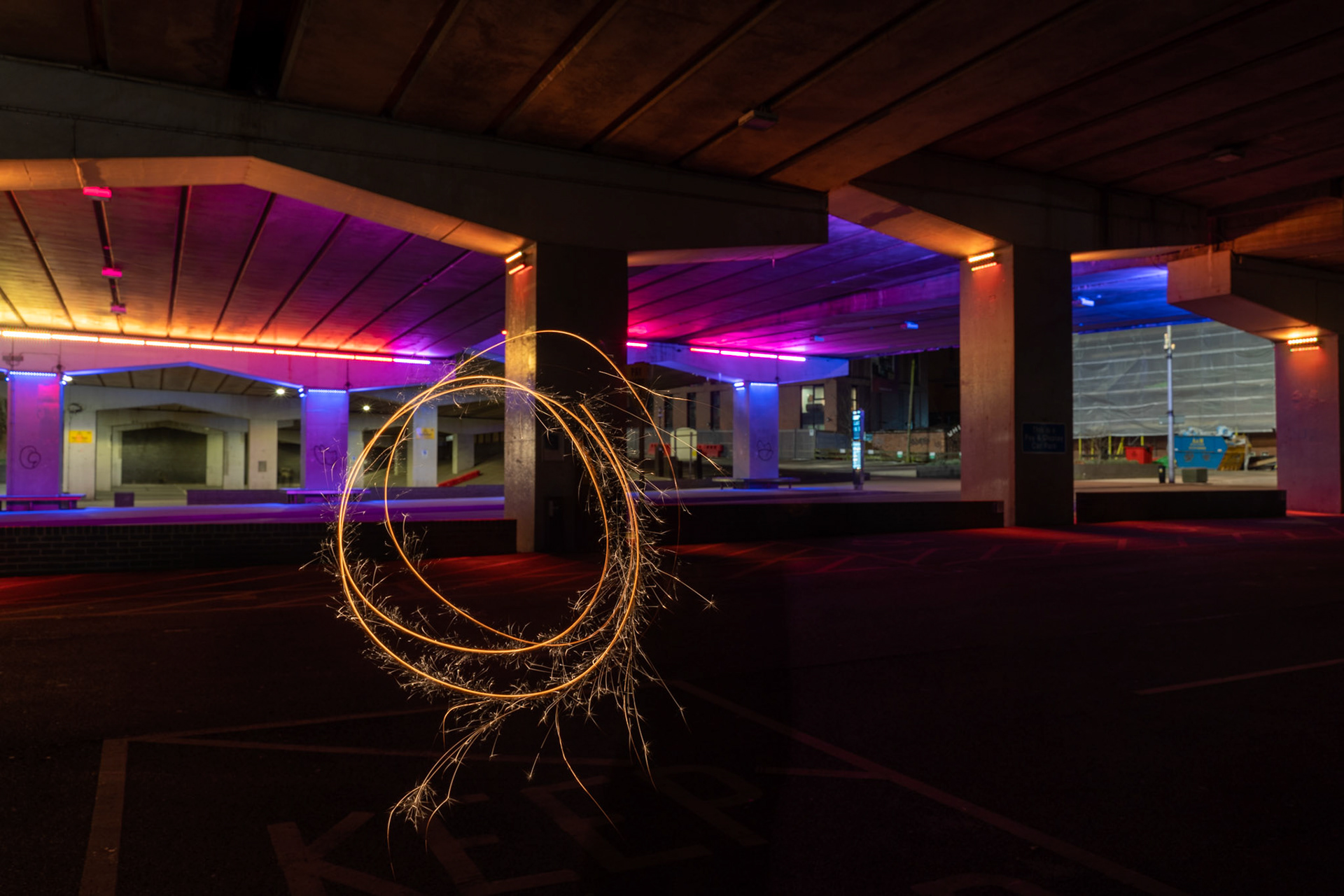 Neon Lights and Light Painting in Urban Setting