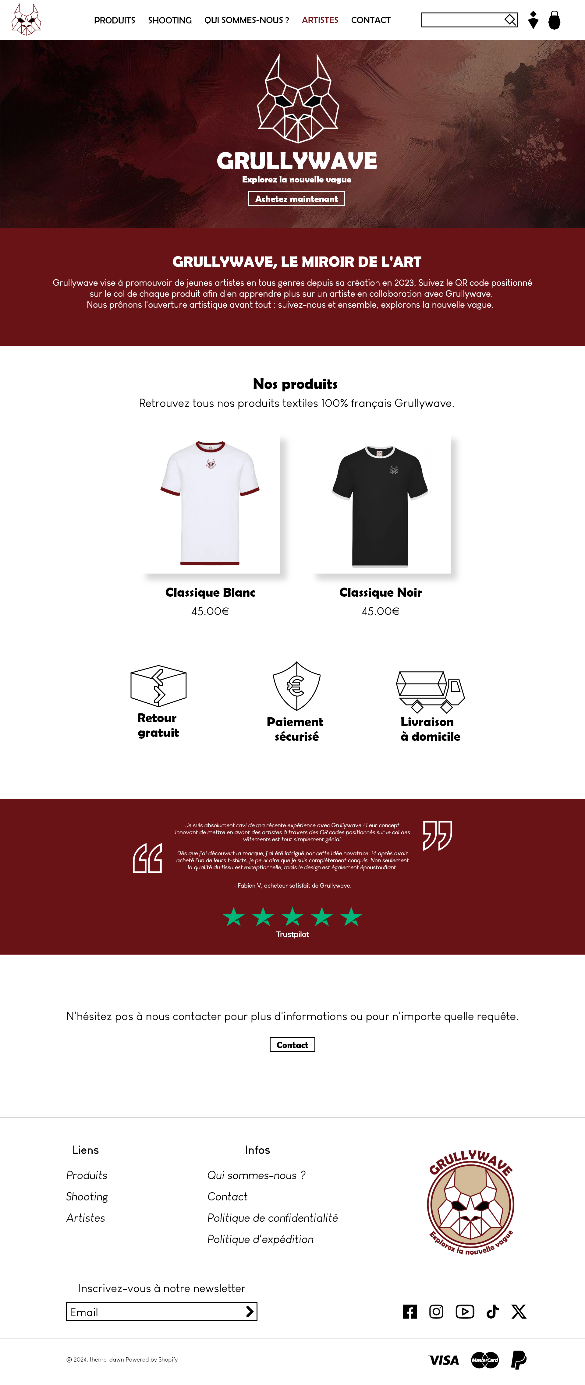 Maquette de la page d'accueil du site Grullywave