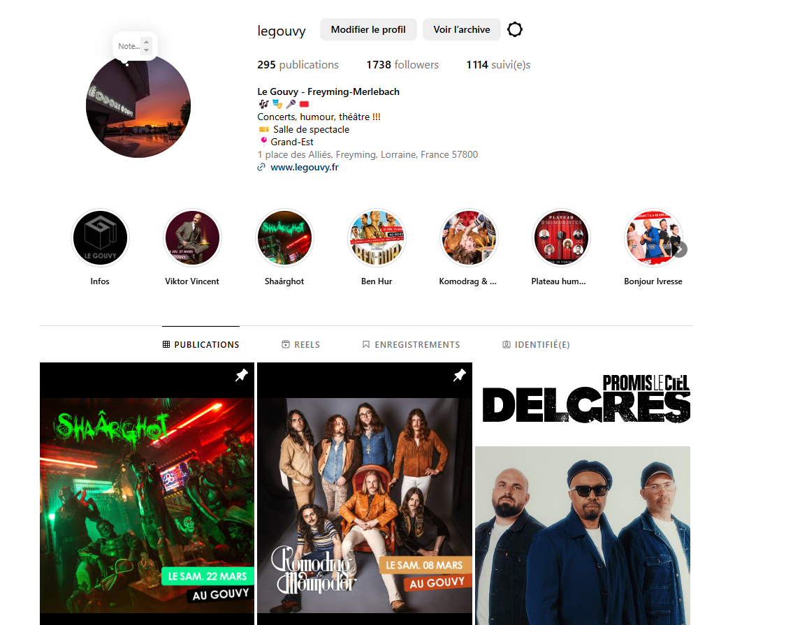 Visualisation du compte Instagram du Gouvy avant mon arrivée en stage.