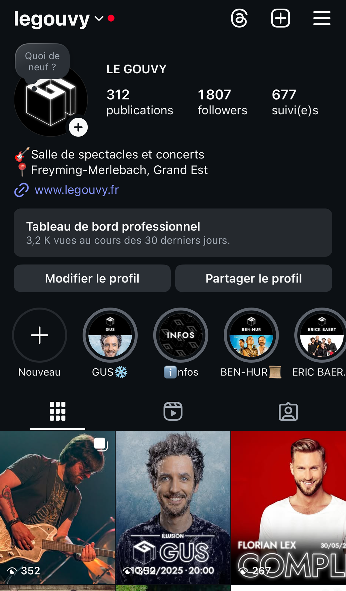 Visualisation du compte Instagram du Gouvy après mon arrivée en stage.
