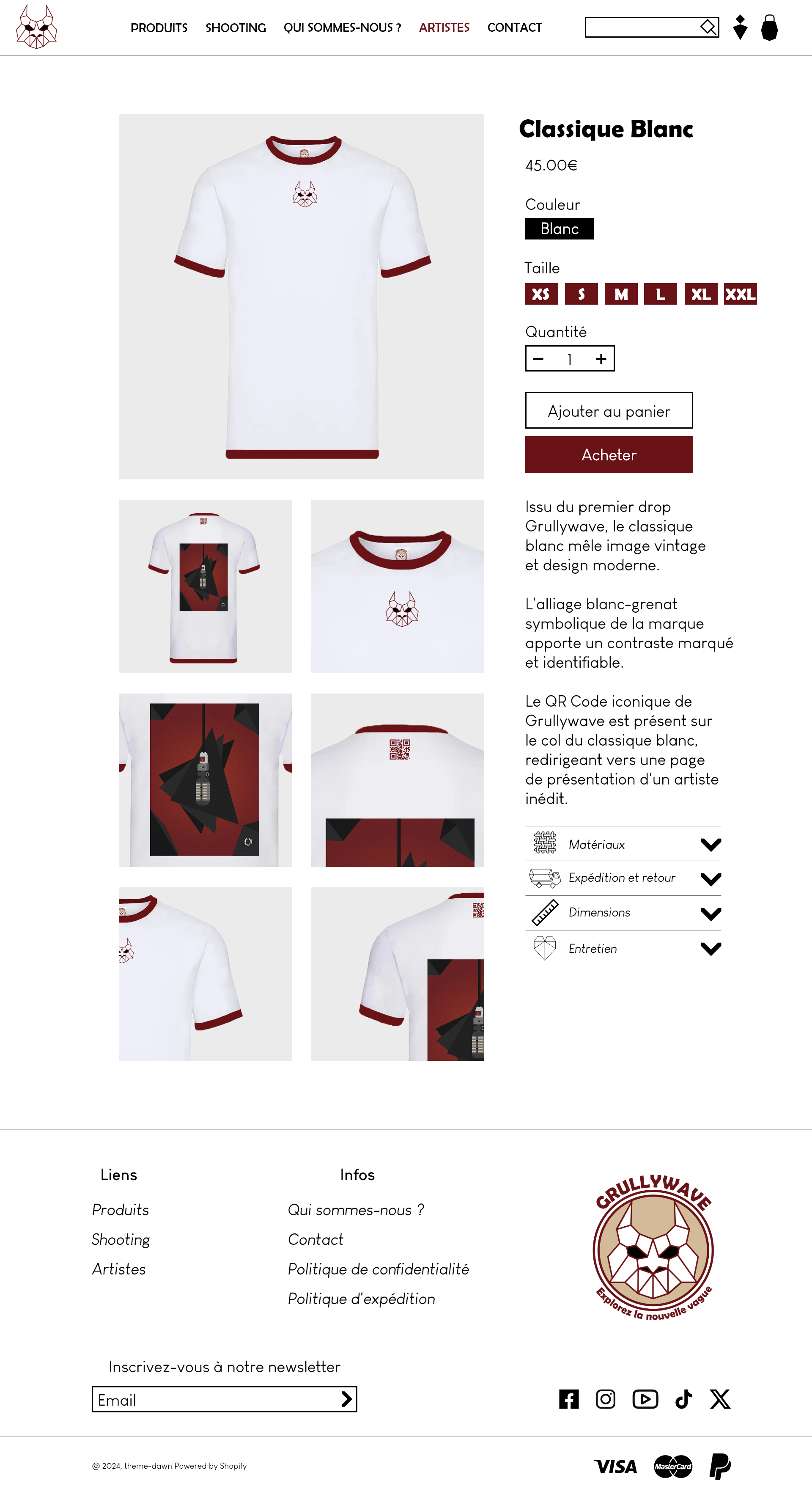 Maquette d'une page produit du site Grullywave