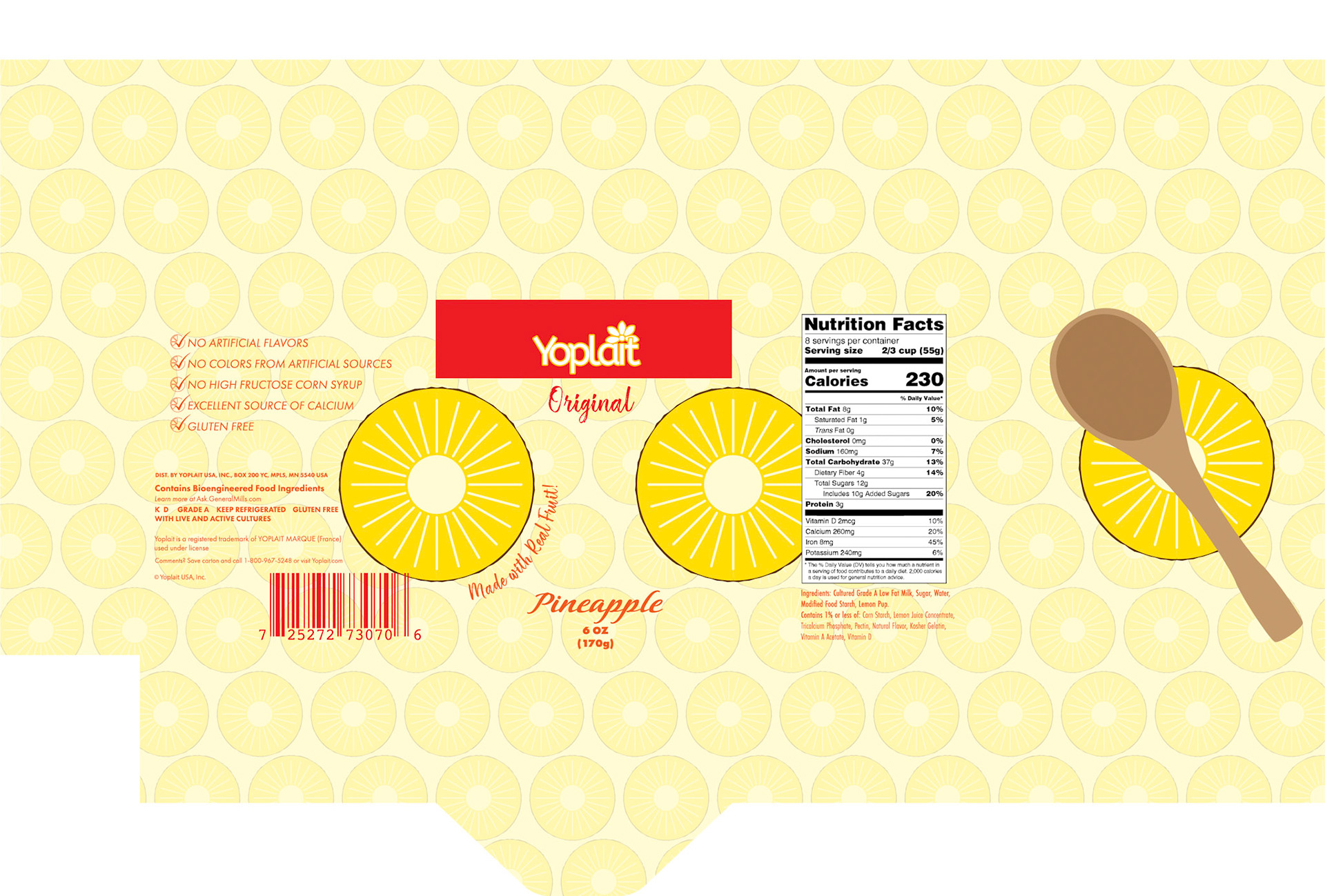 Yogurt Packaging Pineapple, Adobe Illustrator