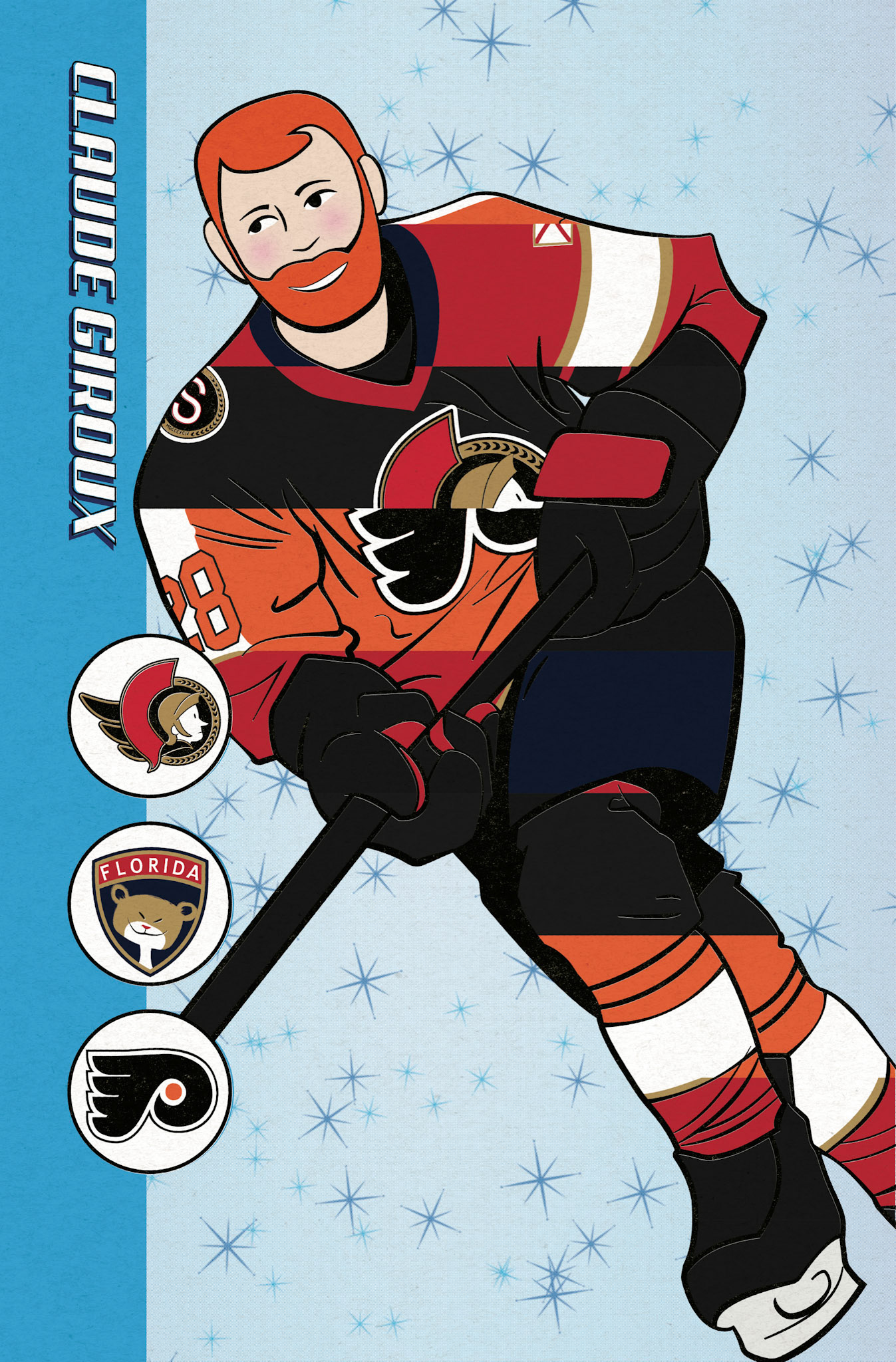 Hockey Card Midcentury Style, Procreate and Adobe Illustrator