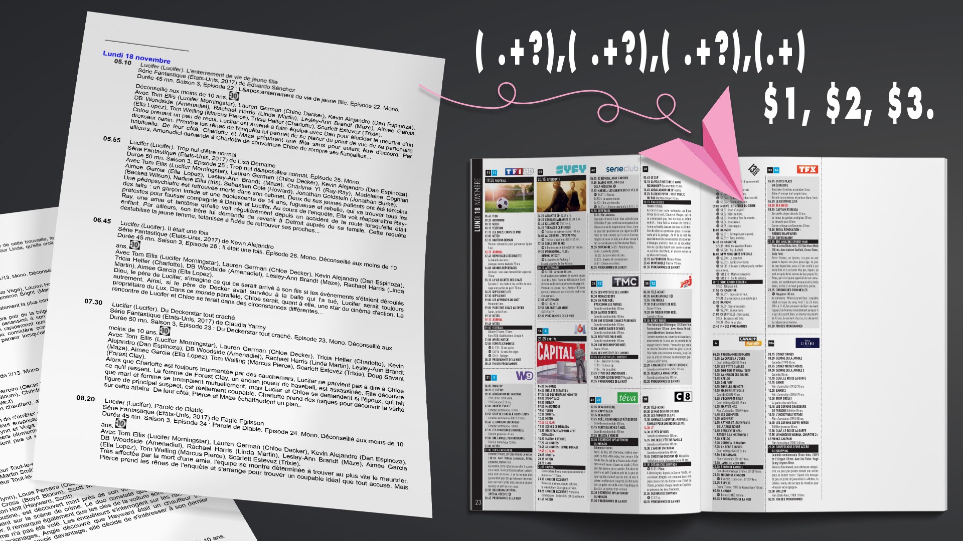 Montage des grilles TV : mise en place d'un système de traitement automatisé de l'information (GREP) pour le montage rapide de 70 pages de grilles de programmes télévisés en totale autonomie.