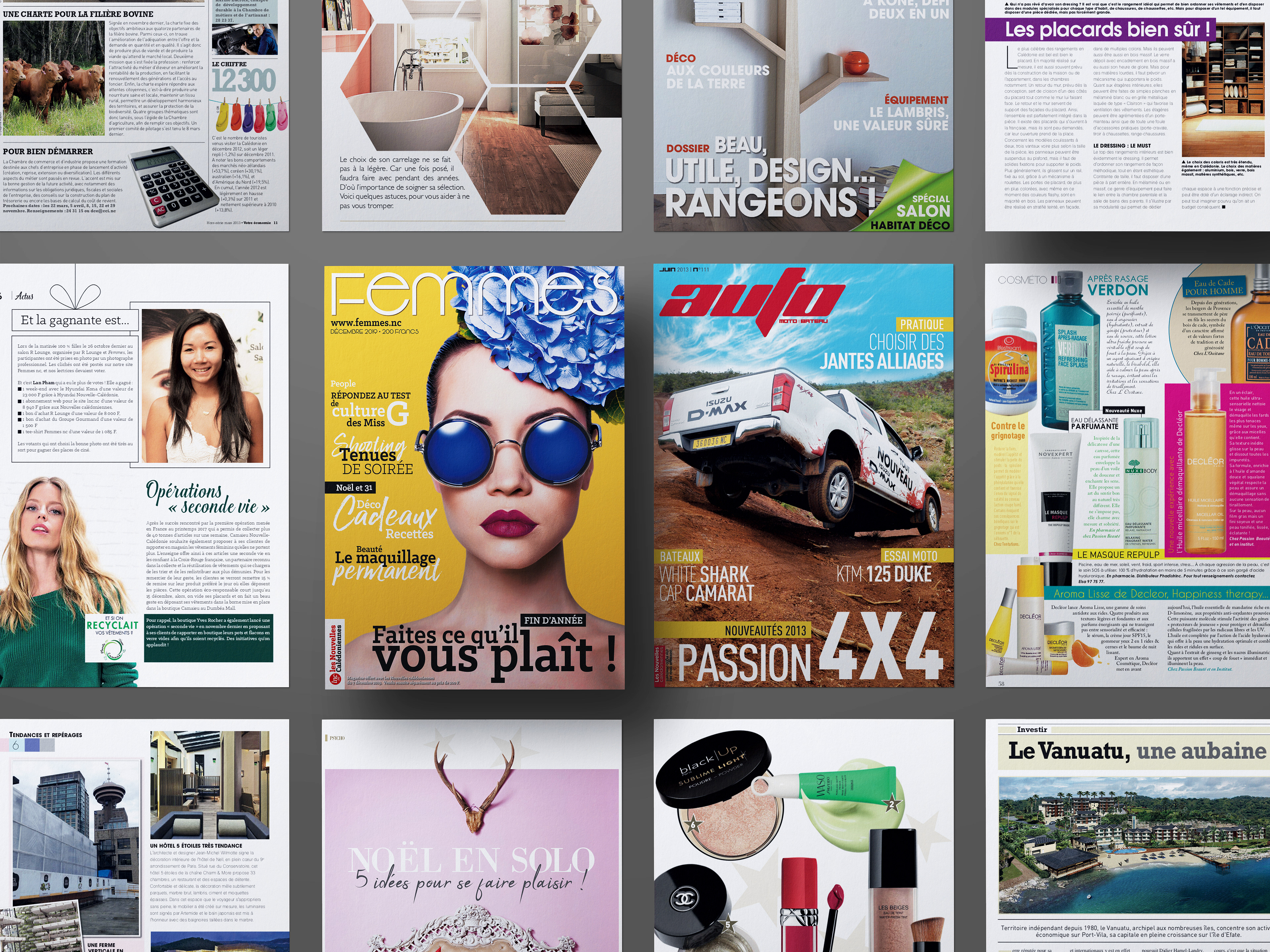 Réalisation d'un nombre incalculable de pages pour le pôle Magazines des Nouvelles-Calédoniennes.