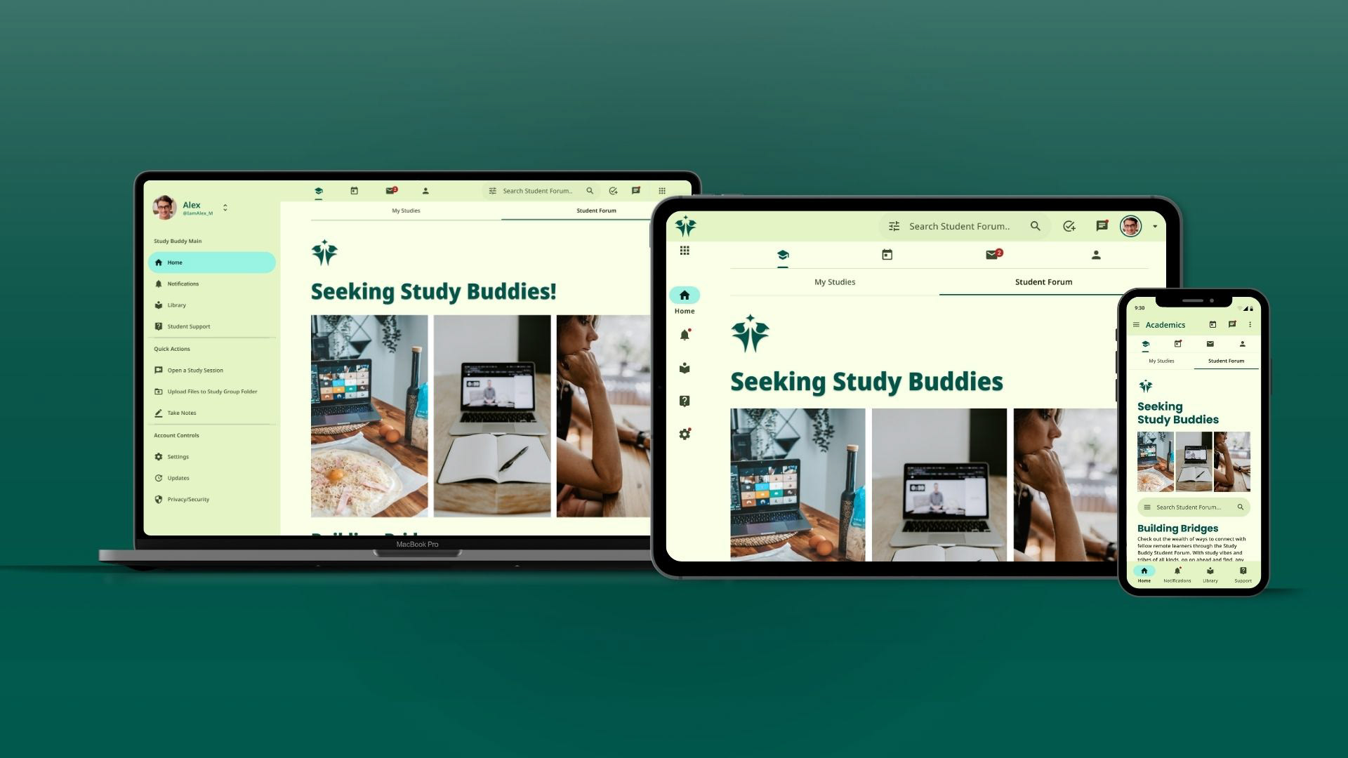 Desktop, Tablet, Mobile Seeking Study Buddies Page