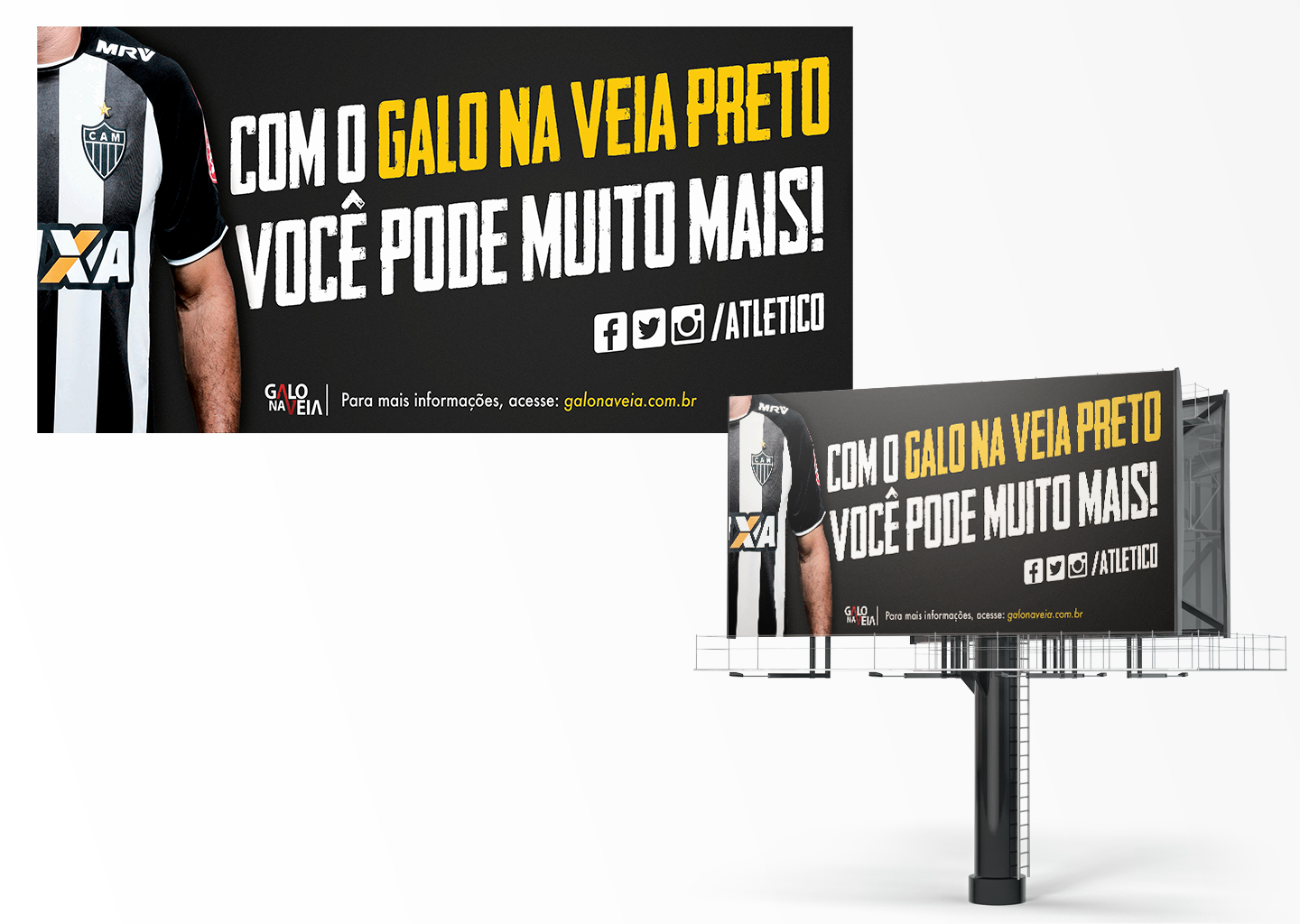 This piece was created to promote Galo na Veia Black, Atletico's high end membership program 
