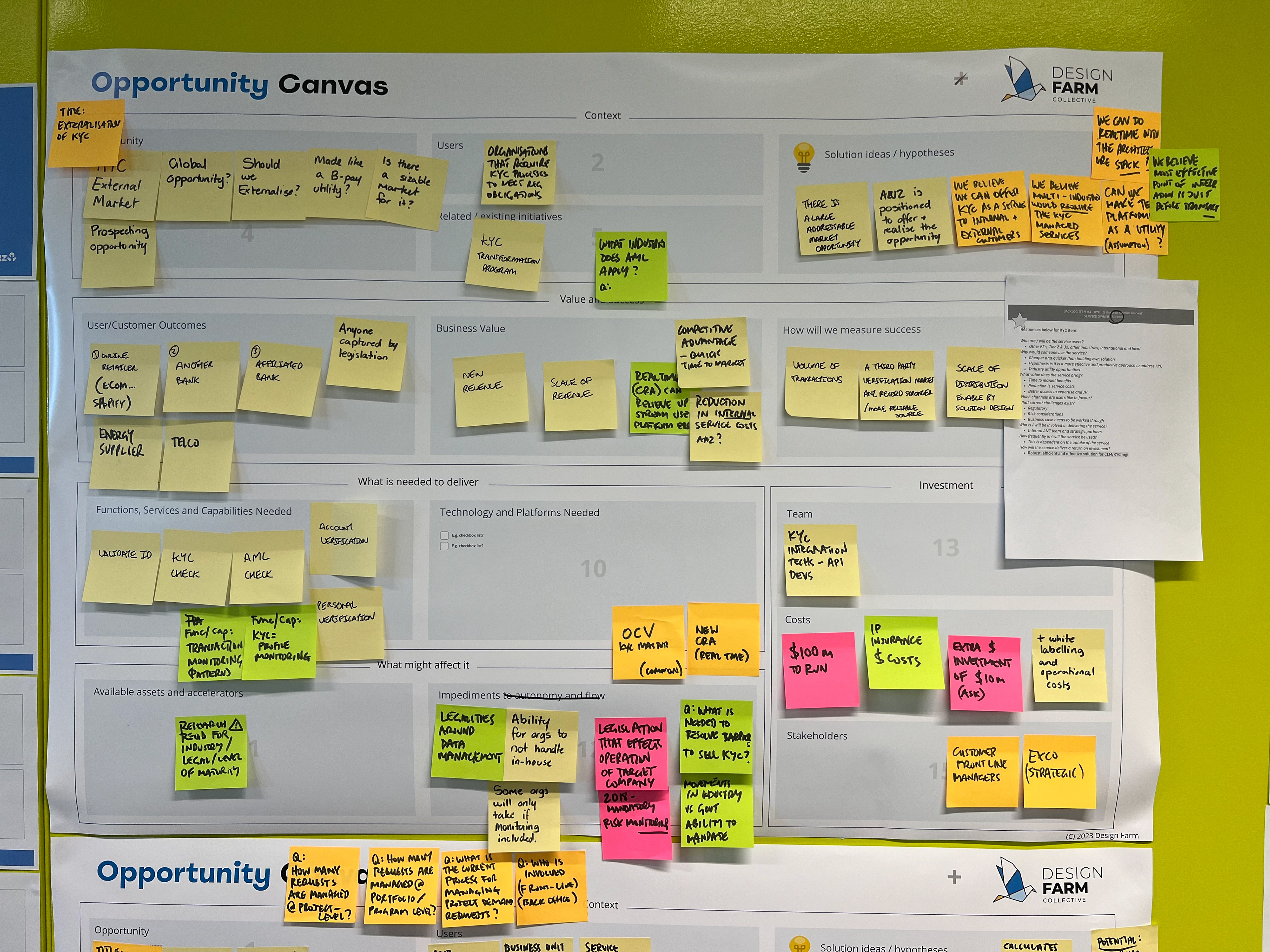 An Opportunity Canvas - work with the ANZ client team in progress
