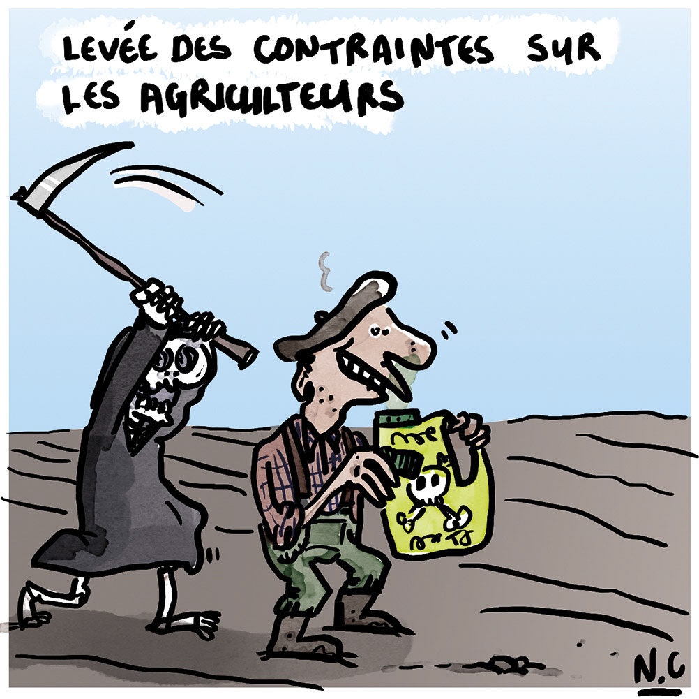 dessin de presse sur la loi duplomb - levée des contraintes sur les agriculteurs