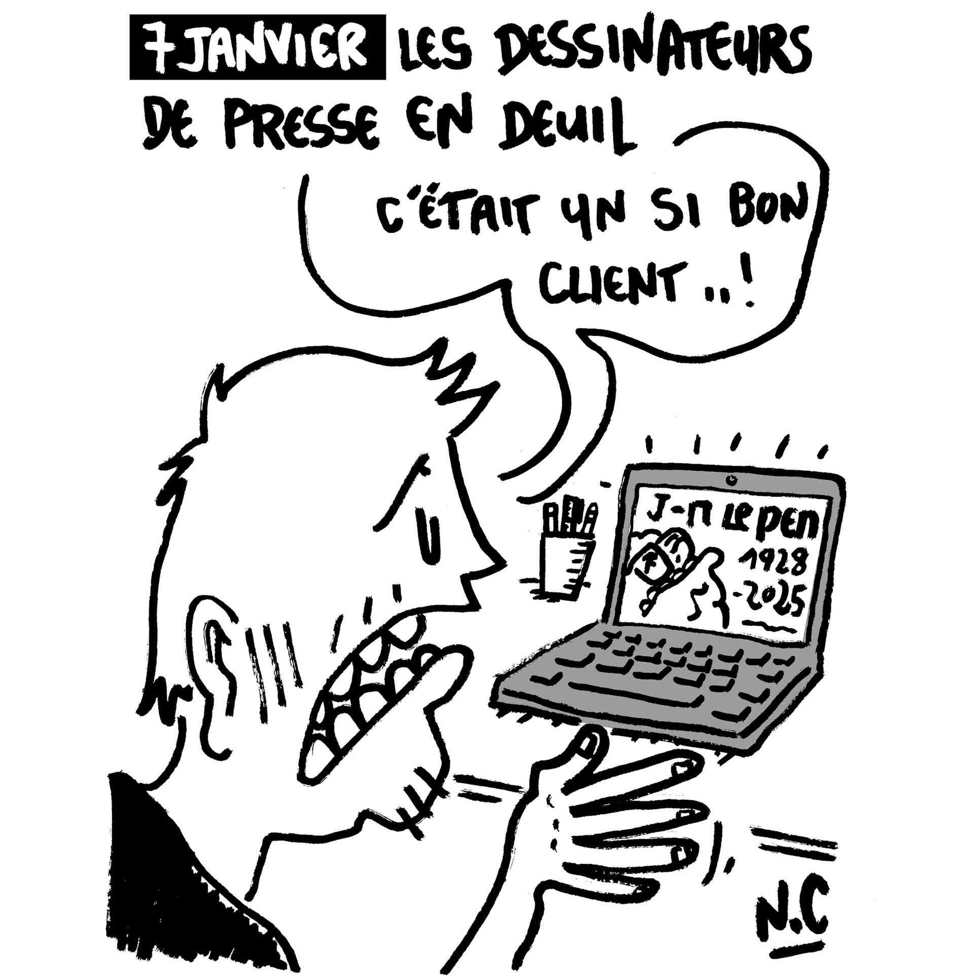7 janvier - Le pen meurt - c'est cadeau pour les dessinateurs satiriques