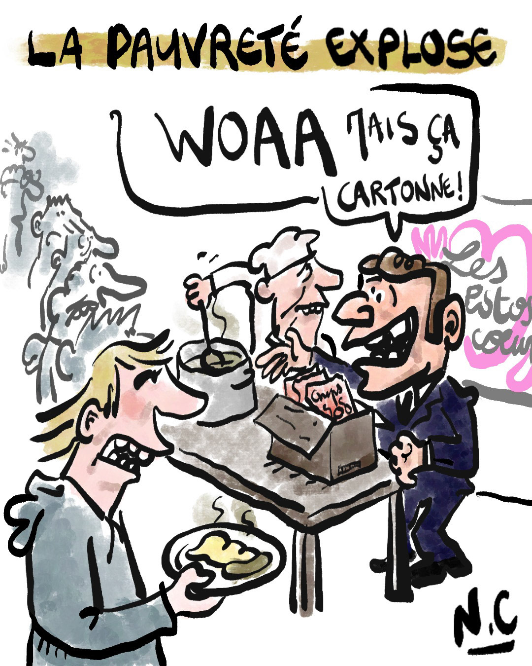 La pauvreté explose - dessin de presse - Macron
