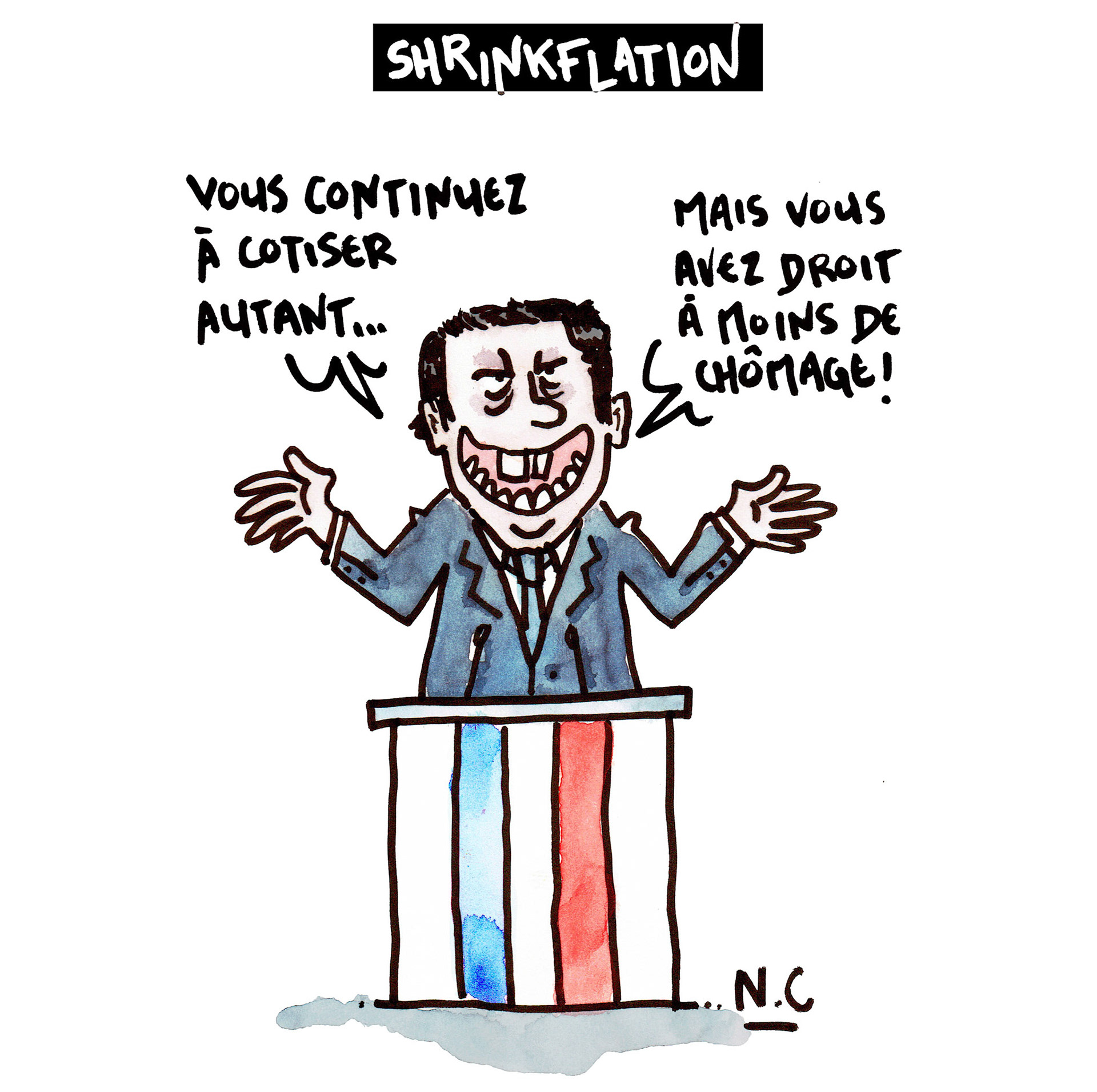 shrinkflation - vous cotisez autant mais vous avez droit à moins de chômage.