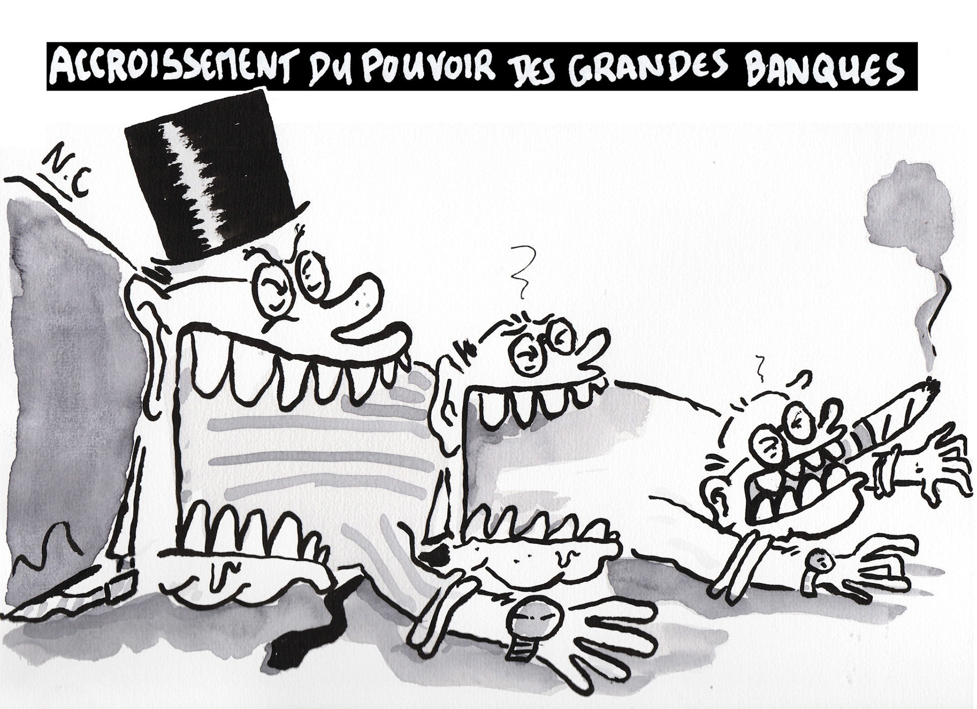 Dessin de presse publié dans la revue Ligne d'Attac