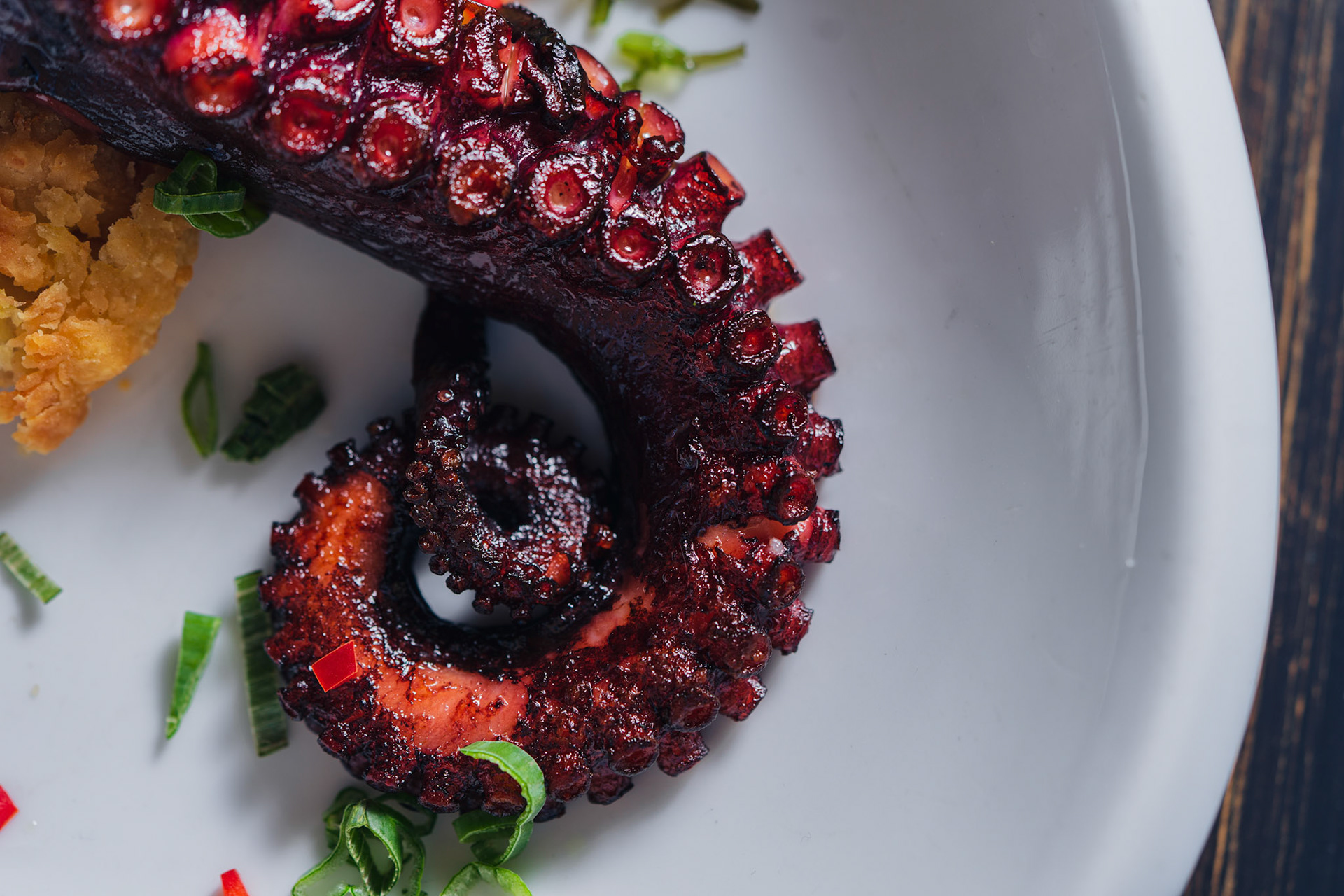 Detalle de pulpo al grill en fotografía gastronómica para La Picantería