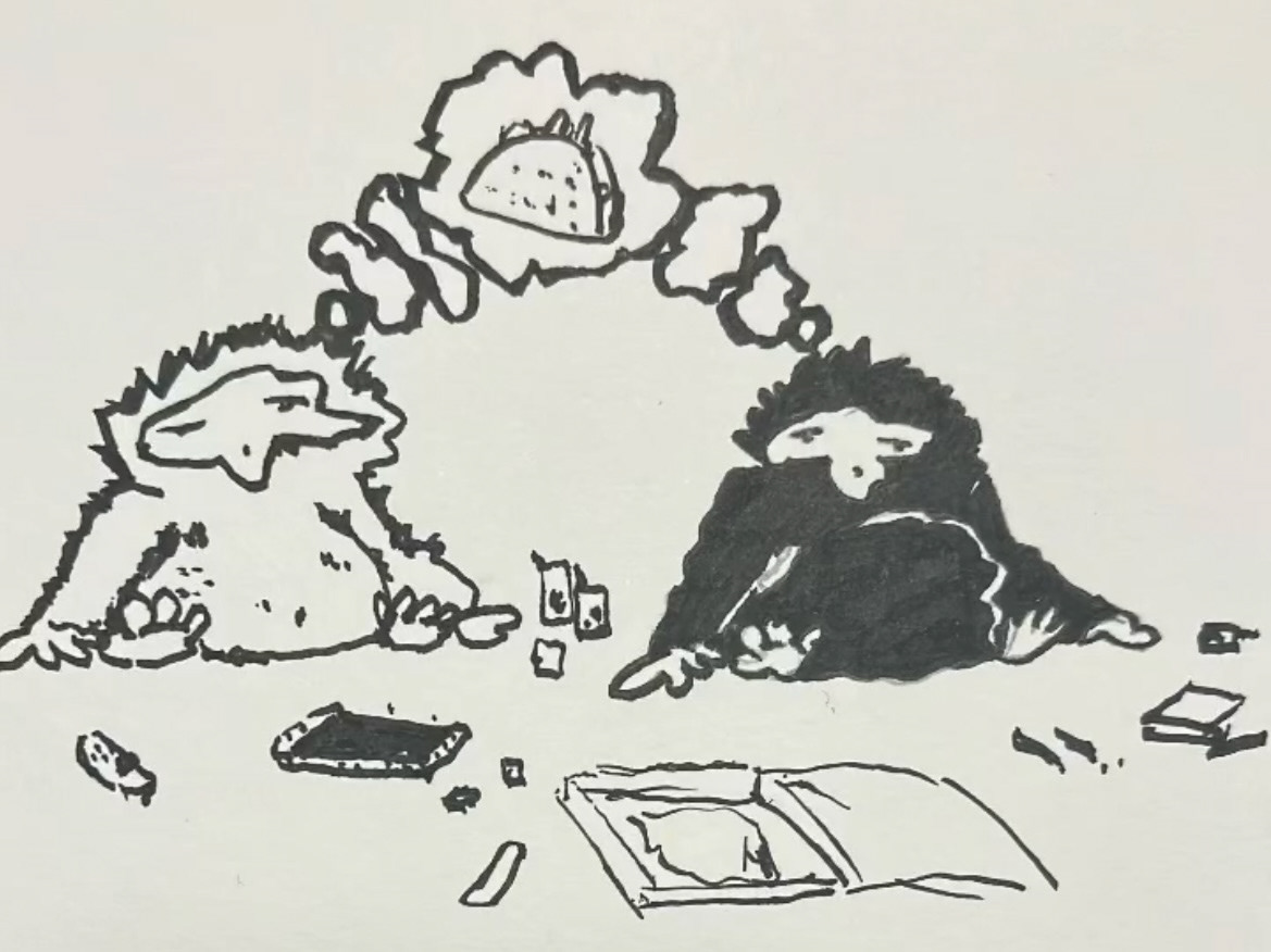 INSTANT TRANSMISSION.  Bear Creatures enjoying their Sunday afternoon. Sakura micron pen in sketchbook.