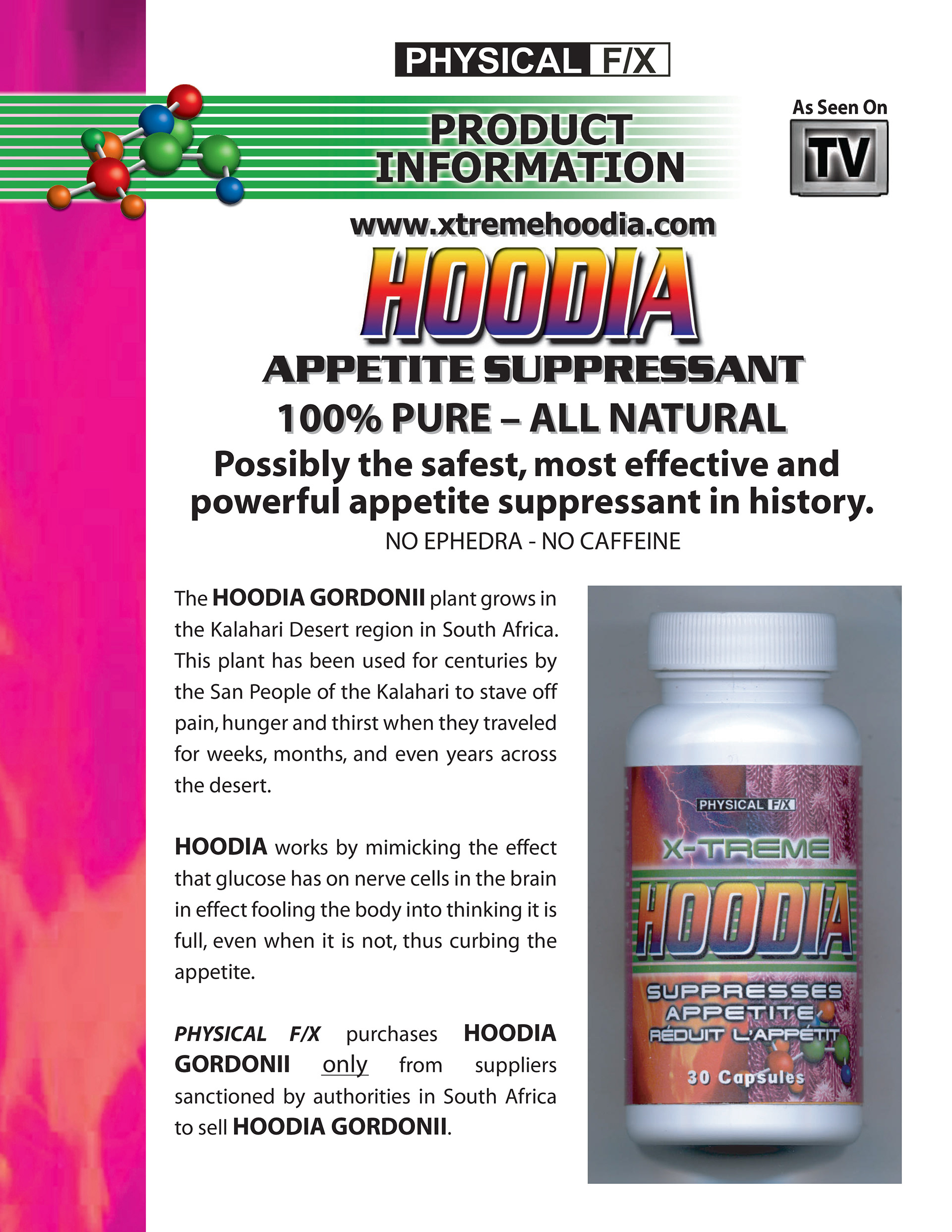 Hoodia appetite supressant product sheet