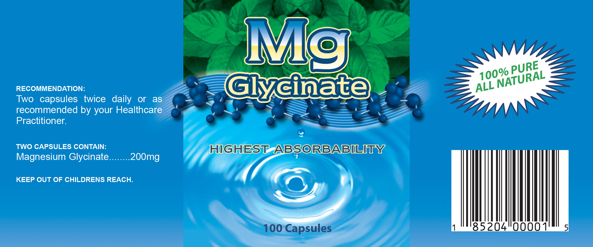 Mg Glycinate bottle label