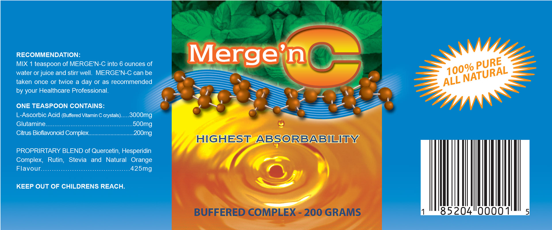 Merge'n C bottle label