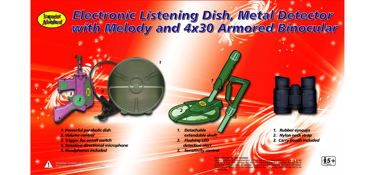 electronic listening dish and metal detector back of box