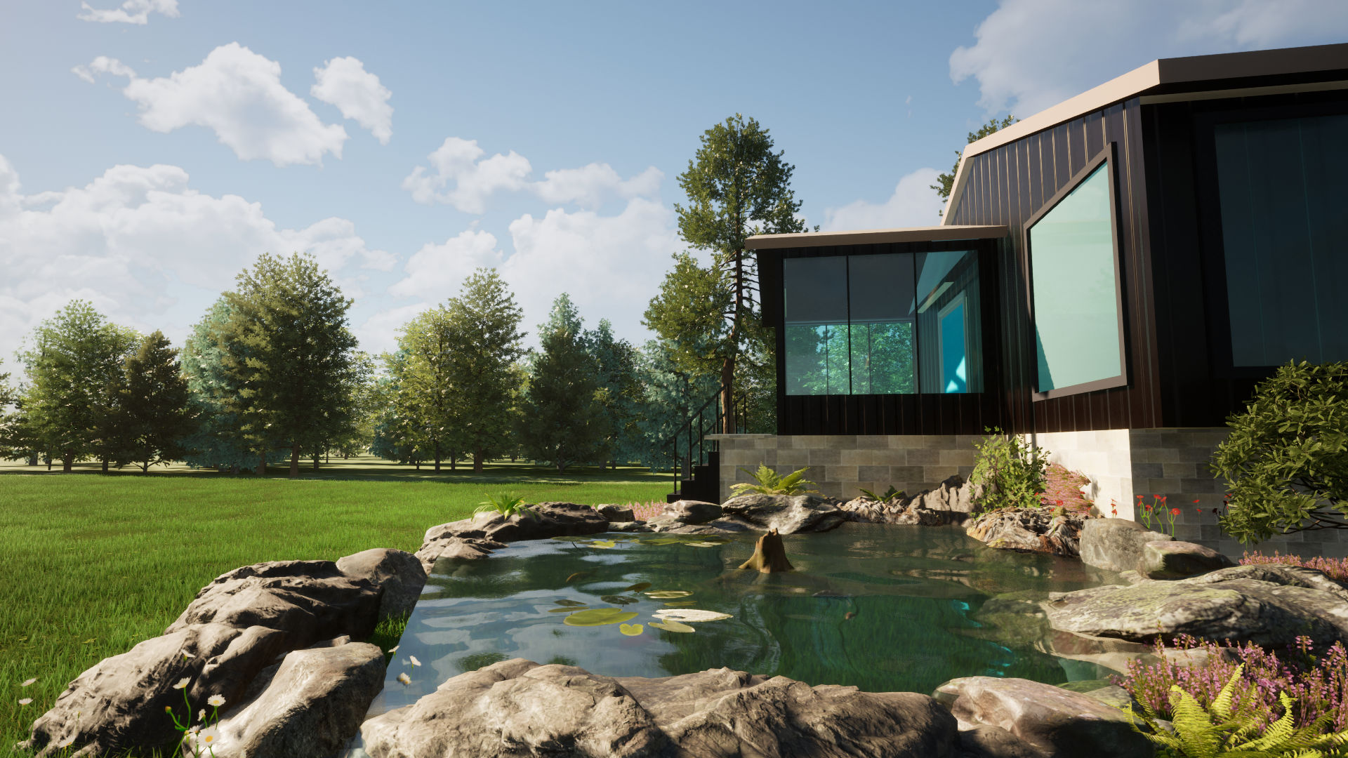 3D model of house and pond