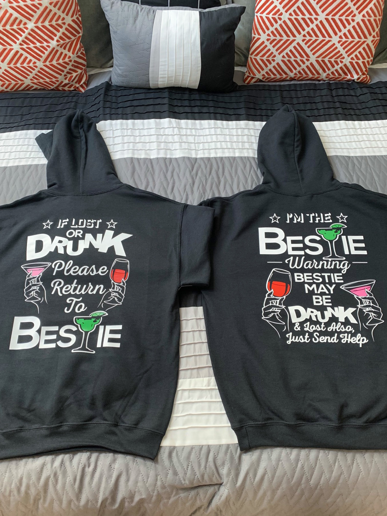 2 Besties hoodies on the bed