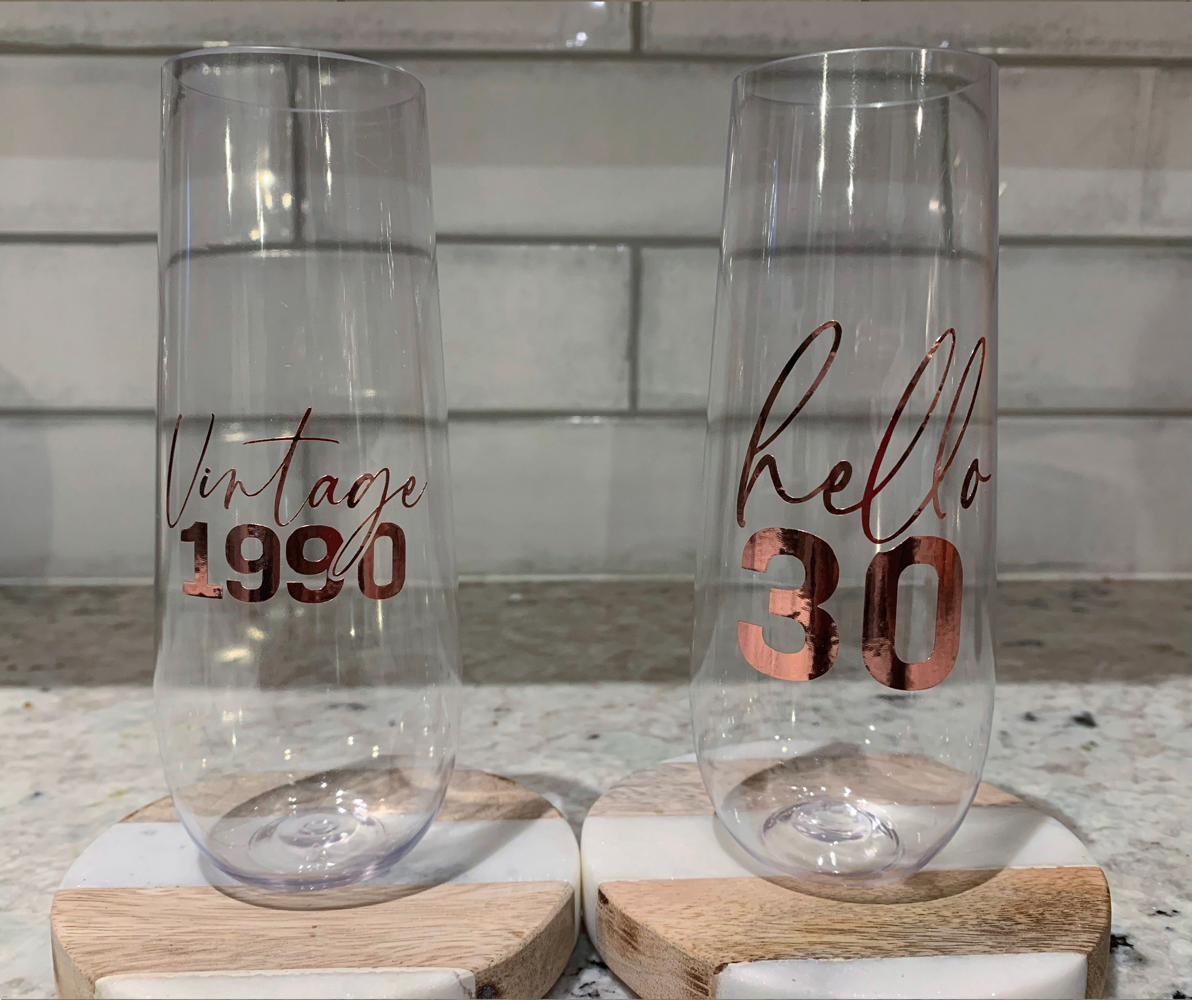 2 champane glassse on the counter