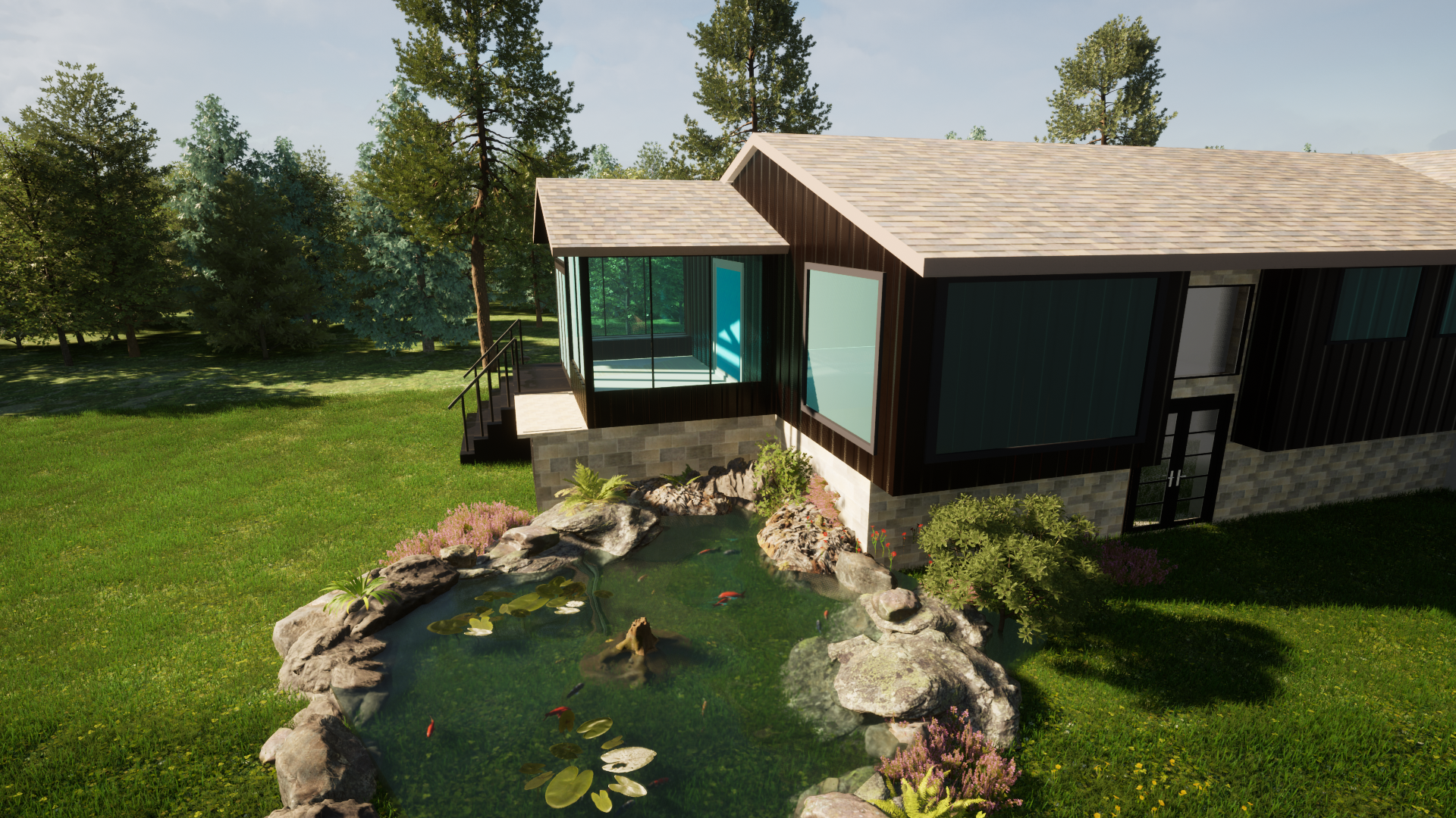 3D model of house and pond