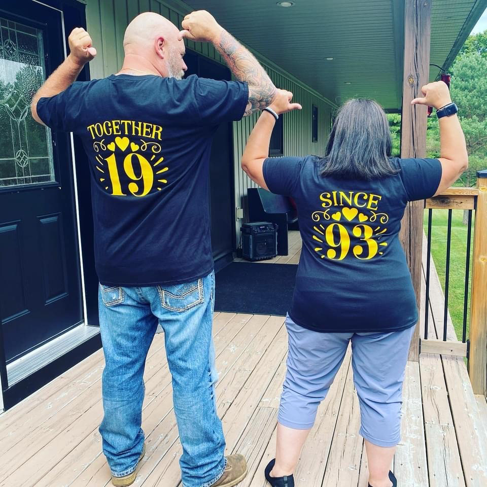 Couple in custom t-shirts